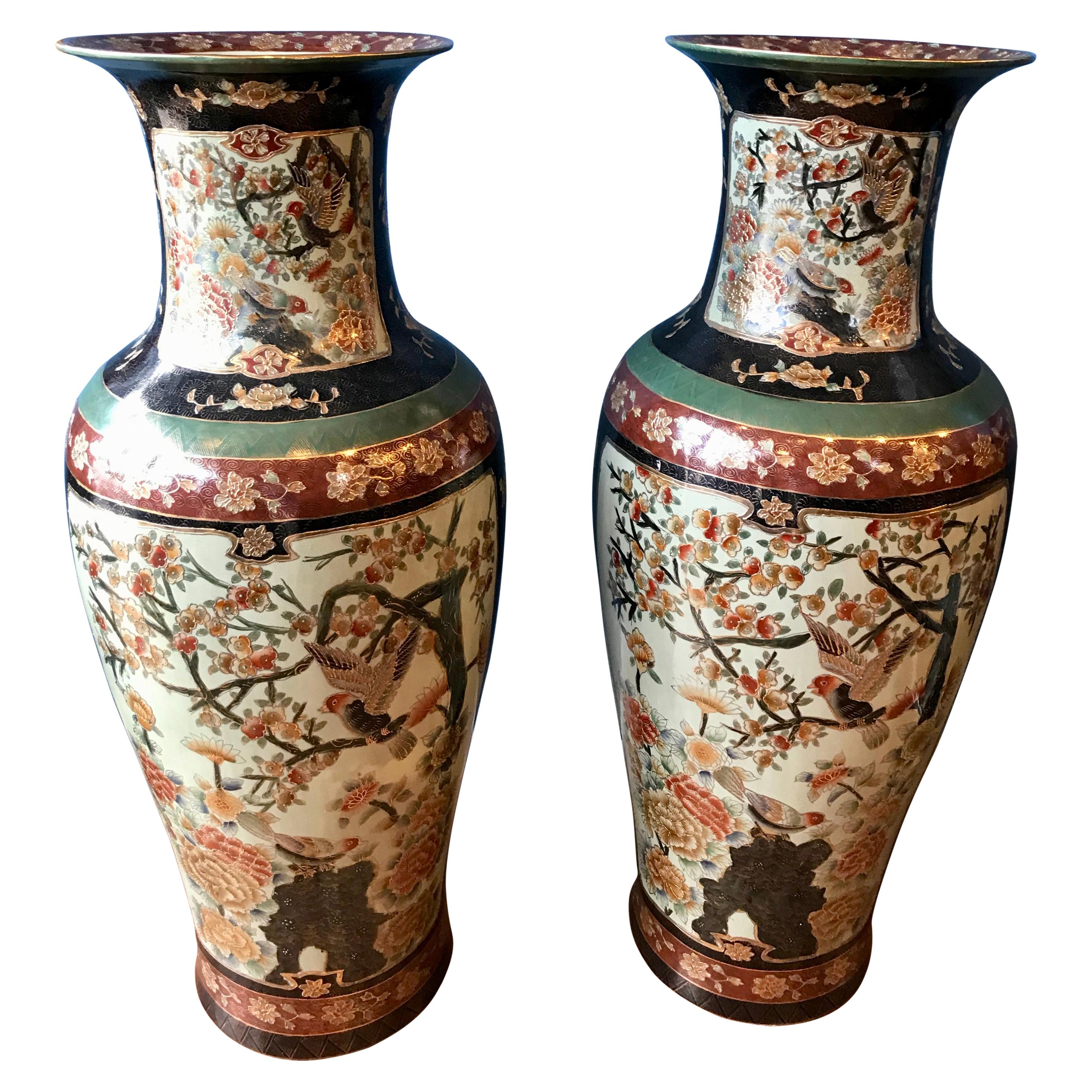 Pair of Palace Size Satsuma Vases