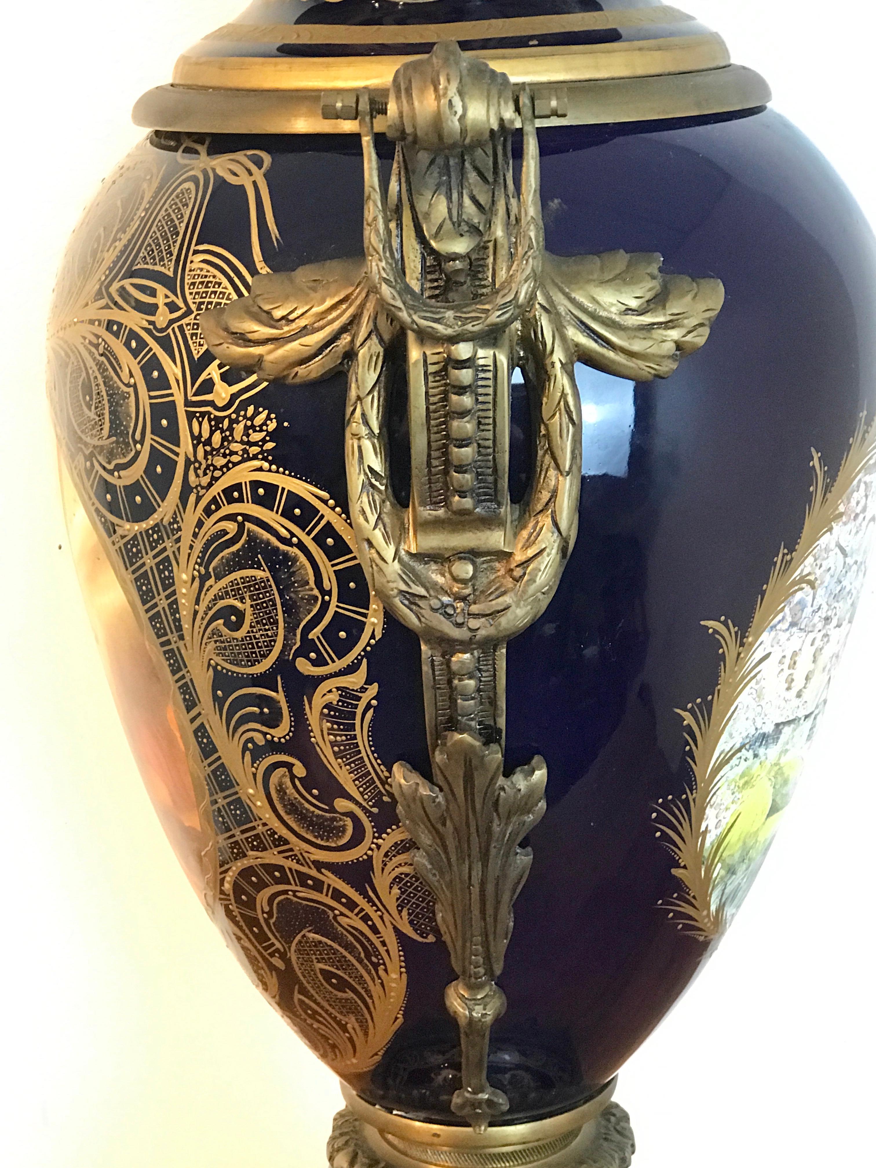 Pair of Palace Size Sevres ‘Labors of Cupid' Ormolu & Cobalt Urns 6