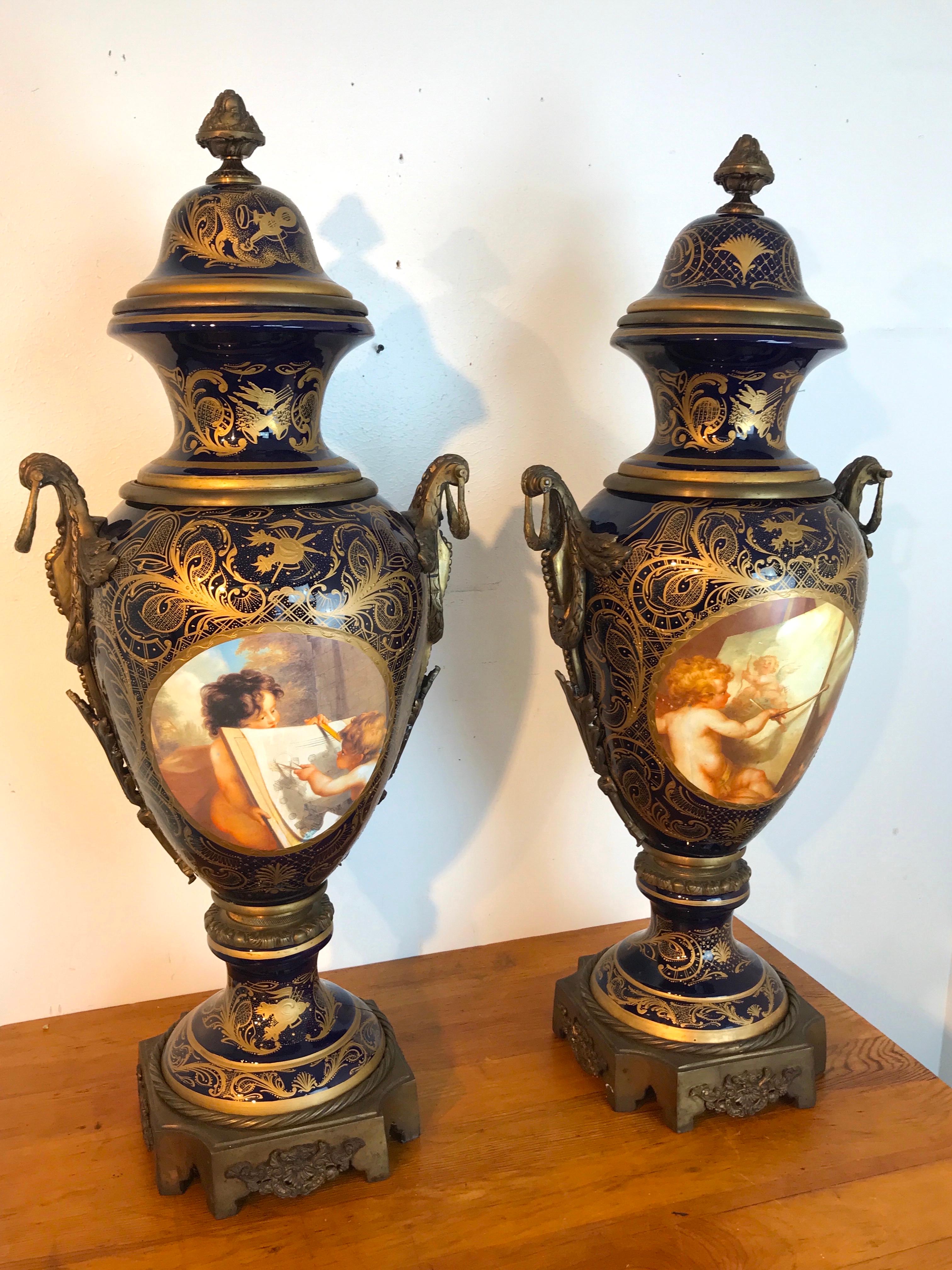 Pair of palace size Sevres style 