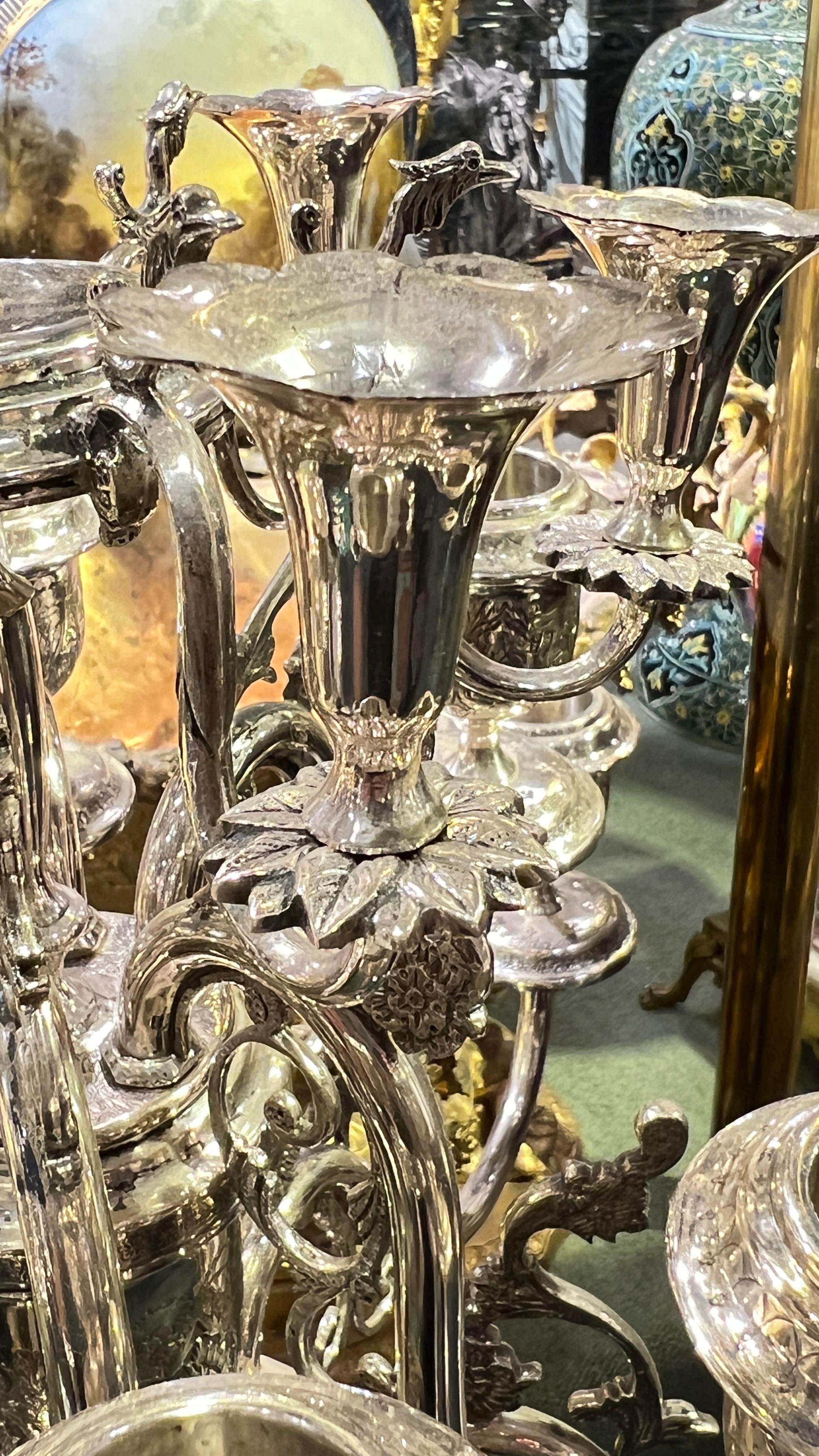 Pair of palace size Vintage Persian Silver 18-Light Candelabra In Good Condition For Sale In New York, NY