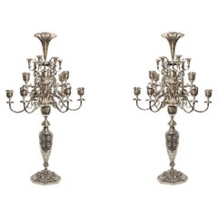 Pair of palace size Vintage Persian Silver 18-Light Candelabra