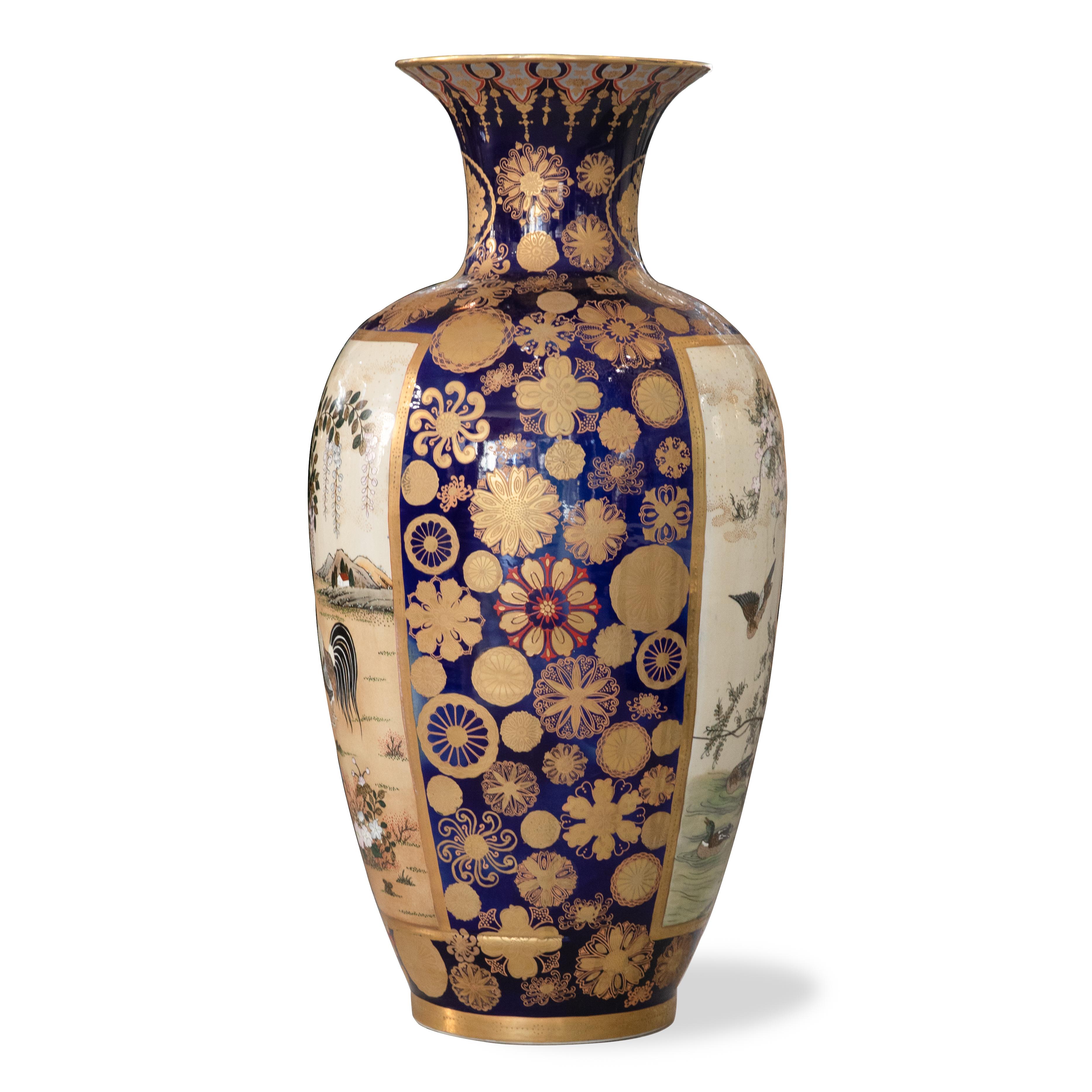 Glazed Pair of Palace Sized Vintage Japanese Kutani/Satsuma Vases, circa 1920s