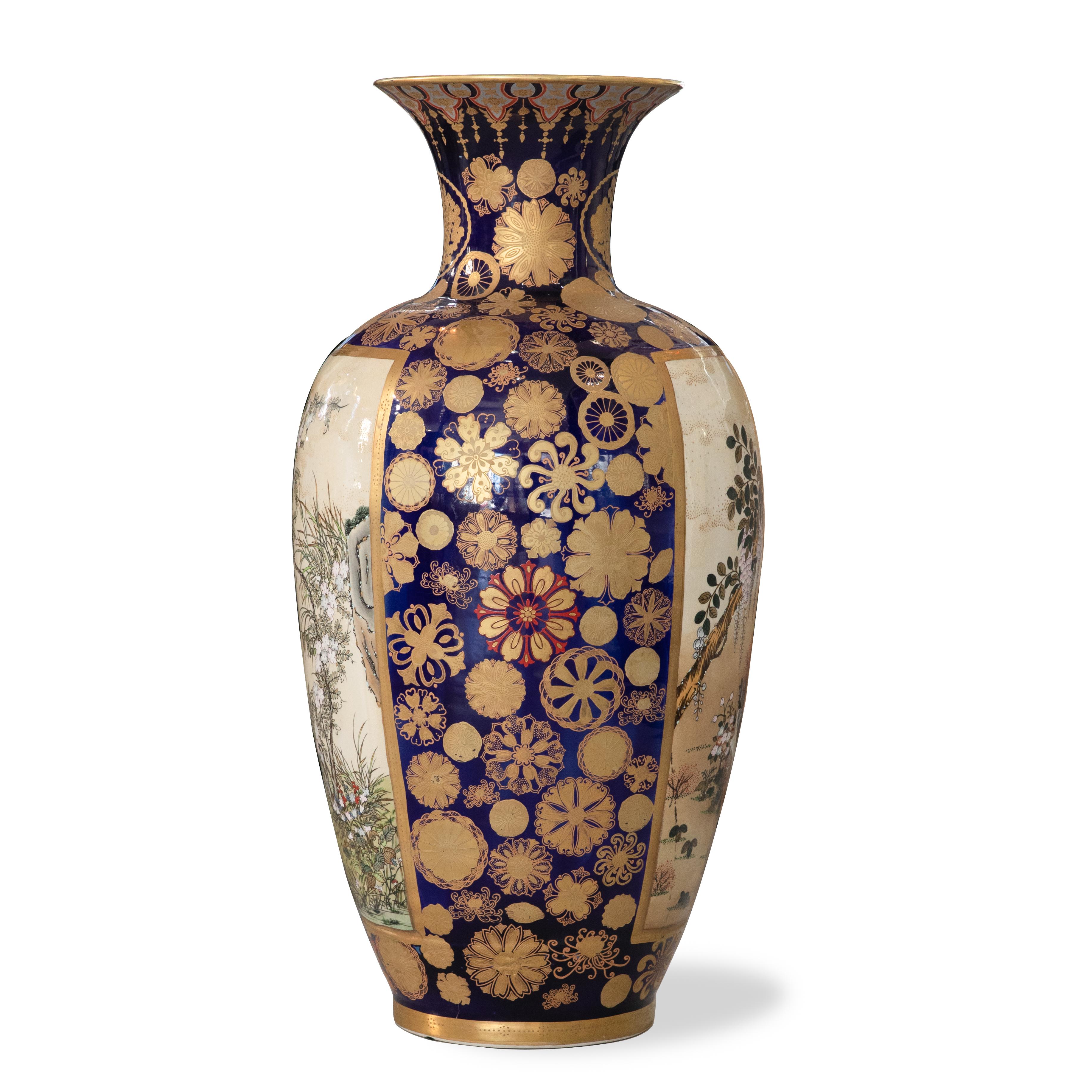 20th Century Pair of Palace Sized Vintage Japanese Kutani/Satsuma Vases, circa 1920s