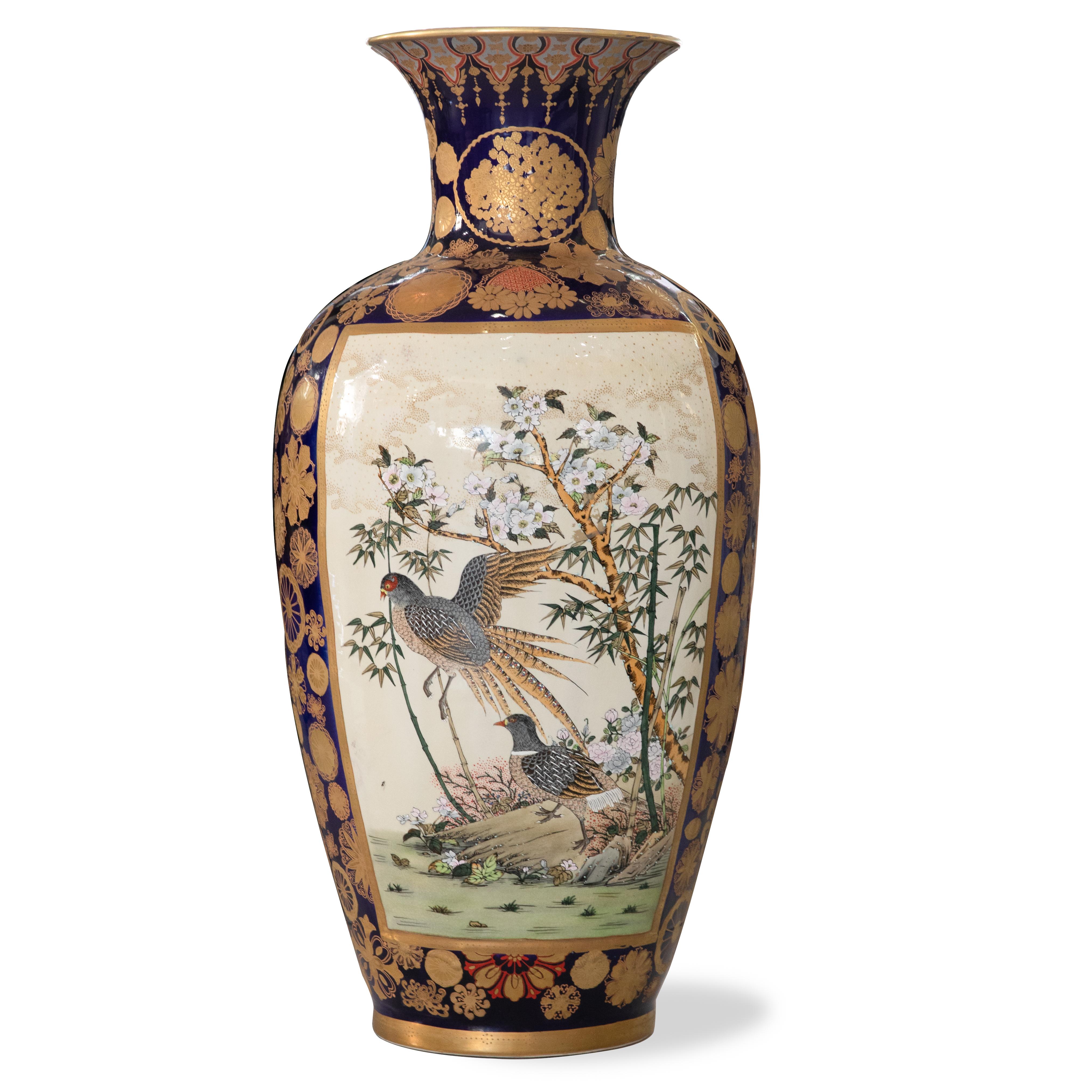 Porcelain Pair of Palace Sized Vintage Japanese Kutani/Satsuma Vases, circa 1920s