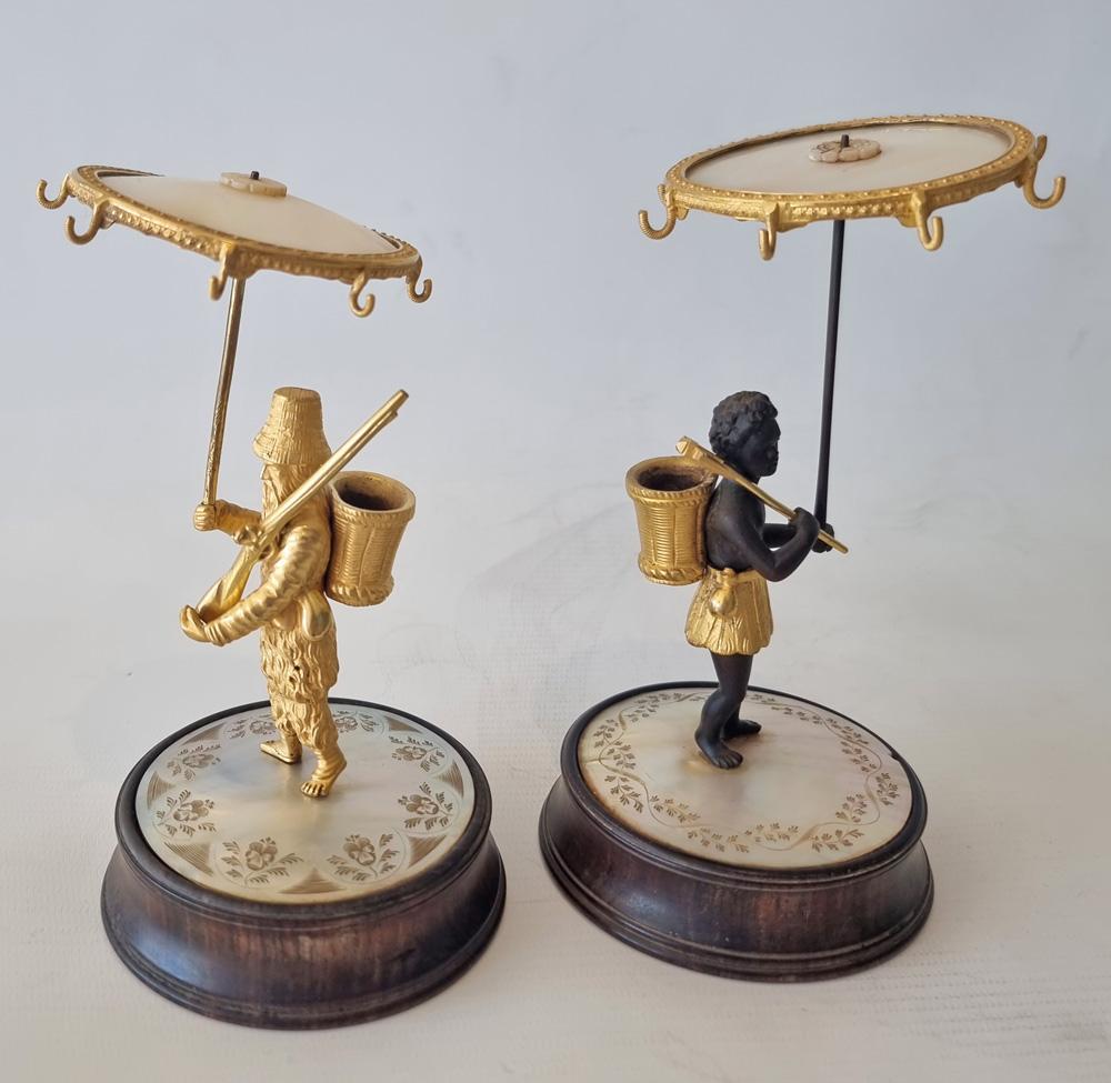 French Pair of Palais Royal Ring Stands Depicting Robinson Crusoe and Man Friday For Sale