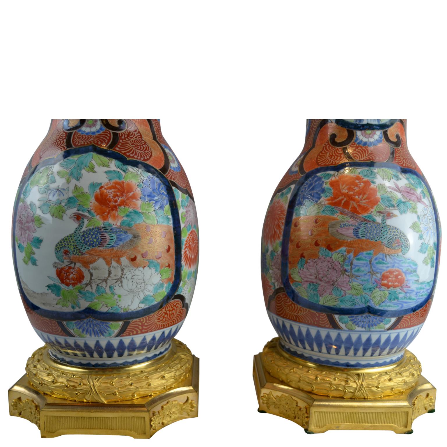 Glazed Palatial 19th Century Japanese Imari Vases with French Gilt Bronze Mounts, Pair For Sale