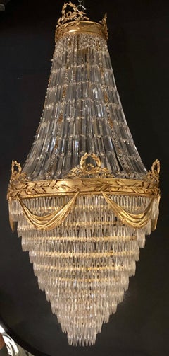Pair of Palatial Bronze and Crystal Swag Design Louis XVI Style Chandeliers