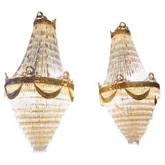 Pair of Palatial Bronze and Crystal Swag Design Louis XVI Style Chandeliers