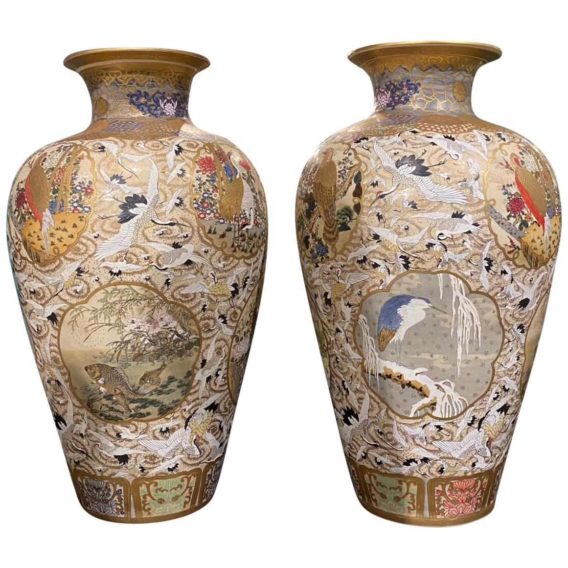 Pair of Palatial Century Japanese Satsuma Vase at 1stDibs