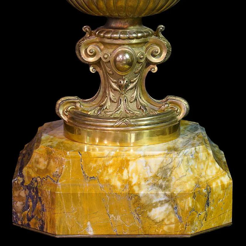 20th Century Pair of Palatial Classical Bronze and Siena Marble Urns