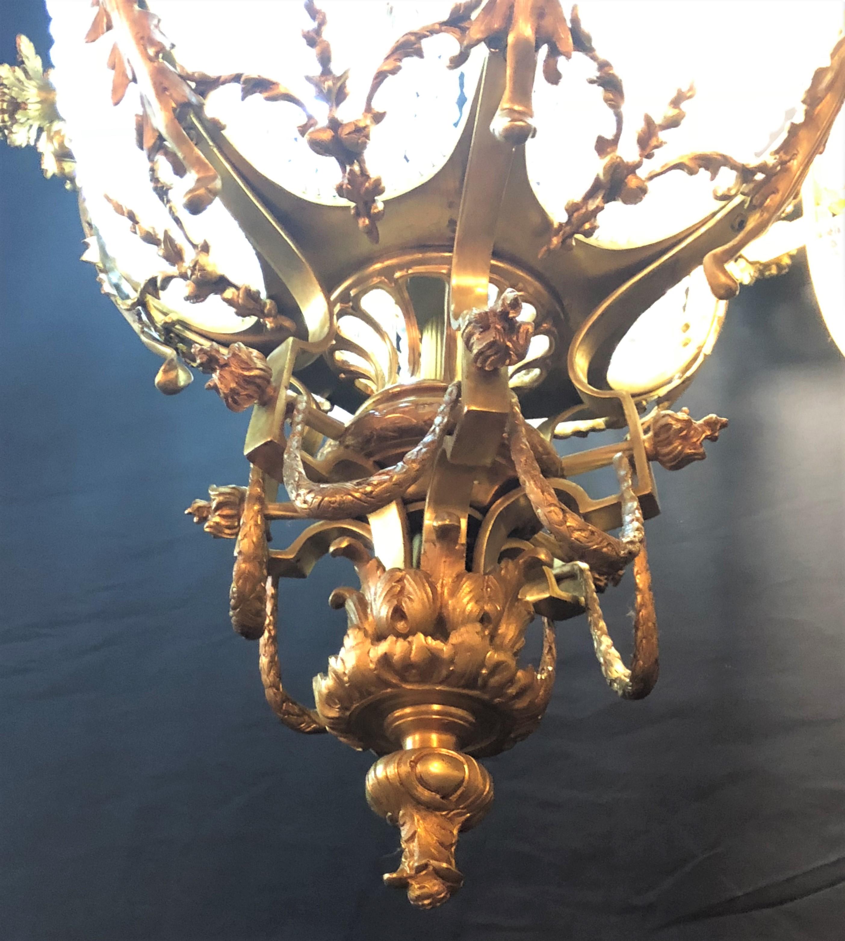 Pair of Palatial Doré Bronze Circular Crystal Beaded Ball Chandeliers For Sale 9