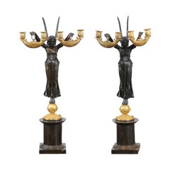Pair of Palatial Empire Candelabra in Bronze & Ormalu, 19th Century