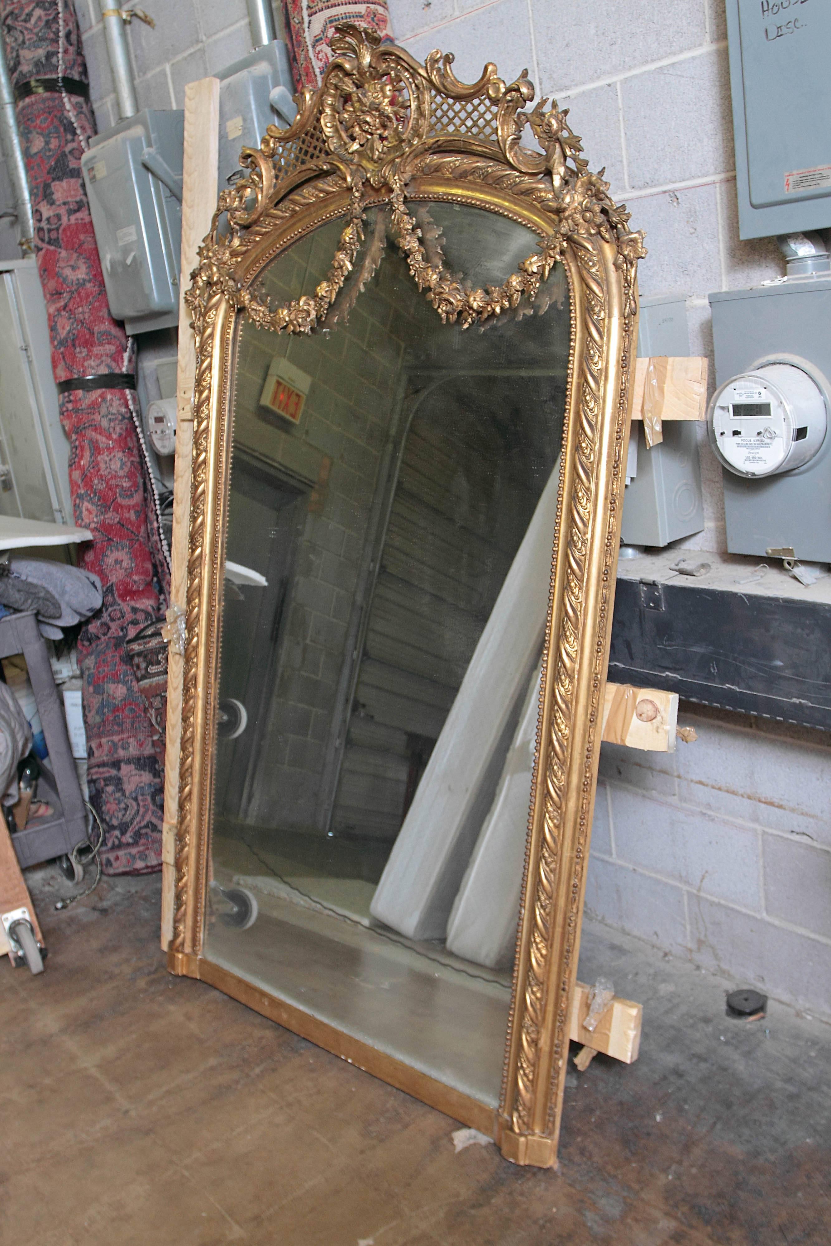 Pair of Palatial French 19th Century Gilt Carved Louis XV Mirrors In Good Condition In Dallas, TX