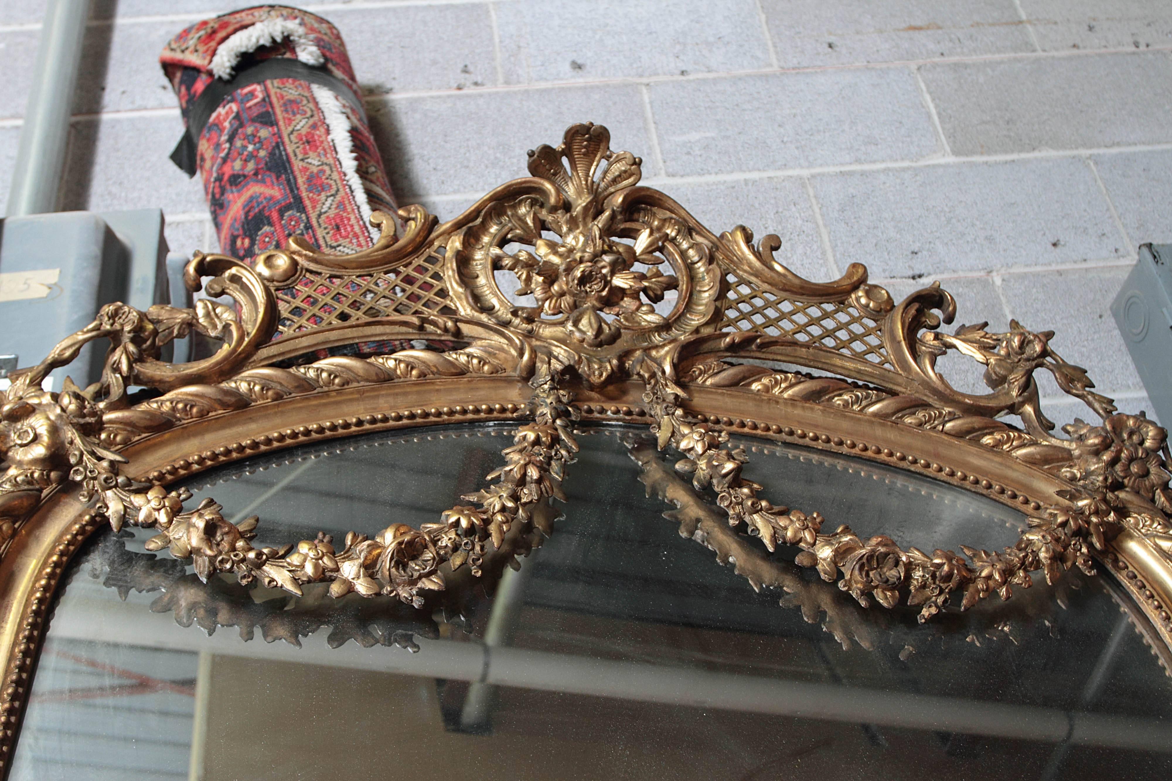 Pair of Palatial French 19th Century Gilt Carved Louis XV Mirrors 1