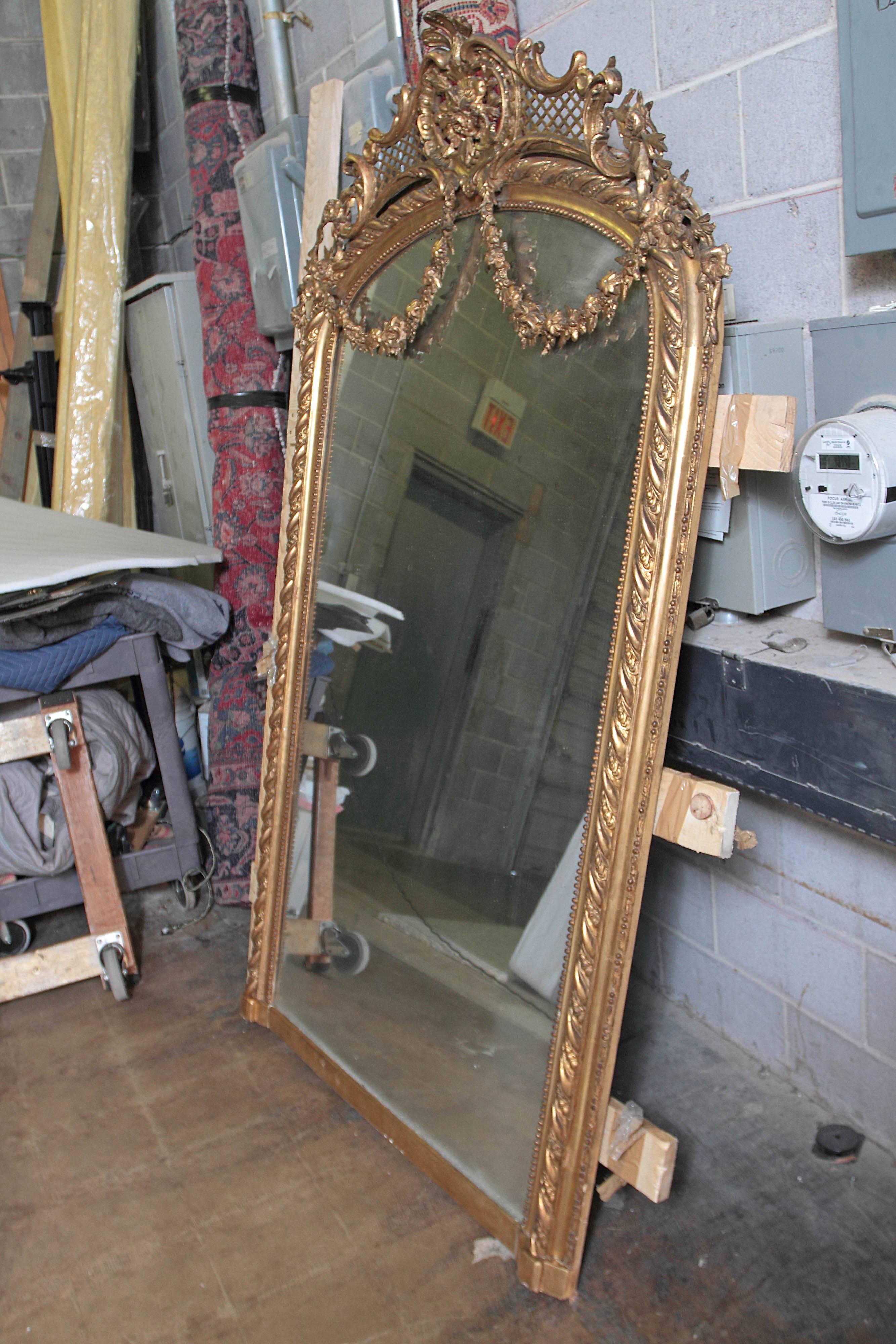 Pair of Palatial French 19th Century Gilt Carved Louis XV Mirrors 4