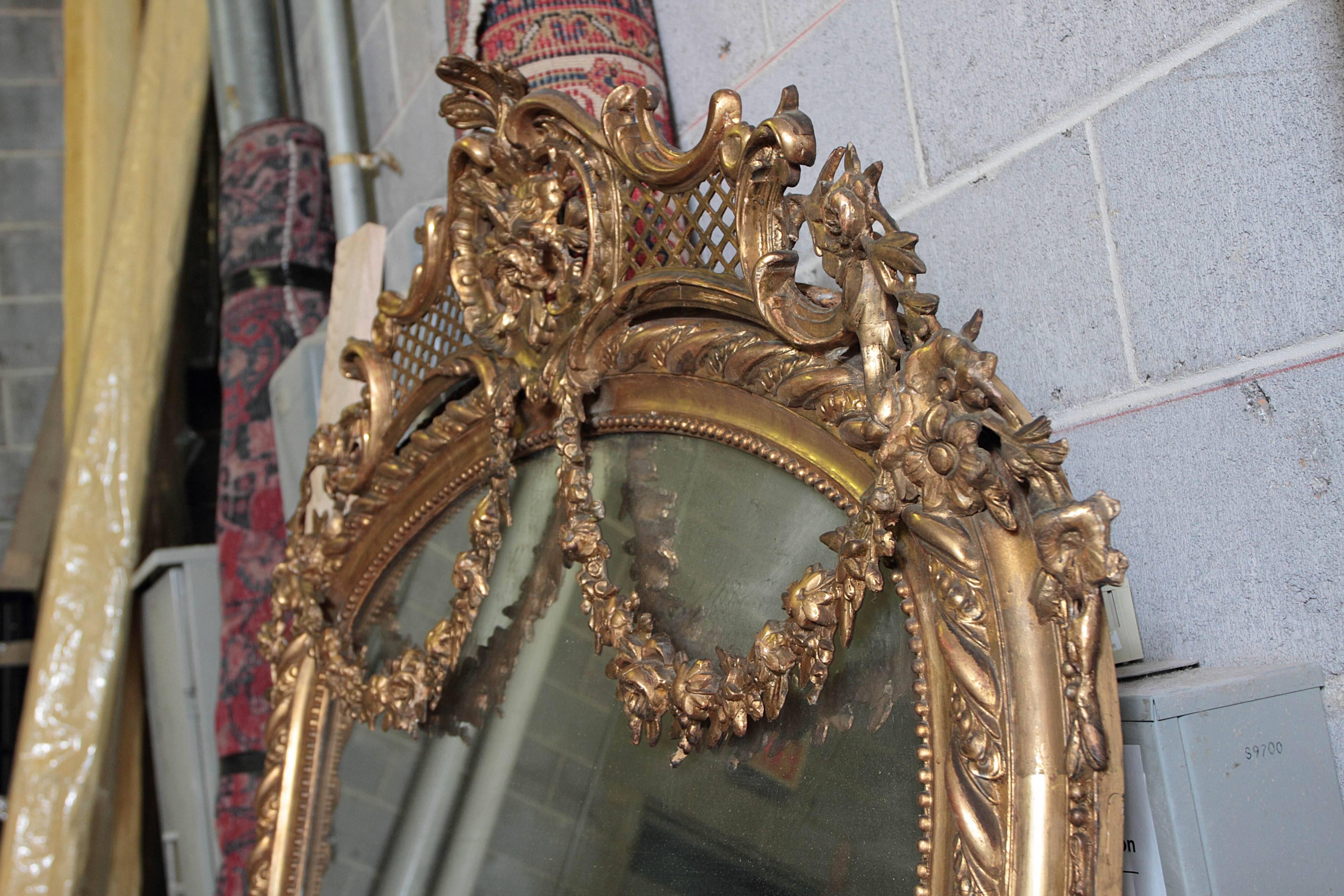Pair of Palatial French 19th Century Gilt Carved Louis XV Mirrors 5