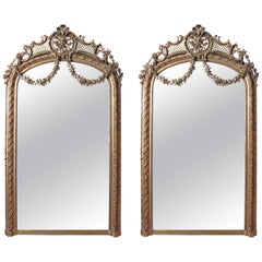 Pair of Palatial French 19th Century Gilt Carved Louis XV Mirrors