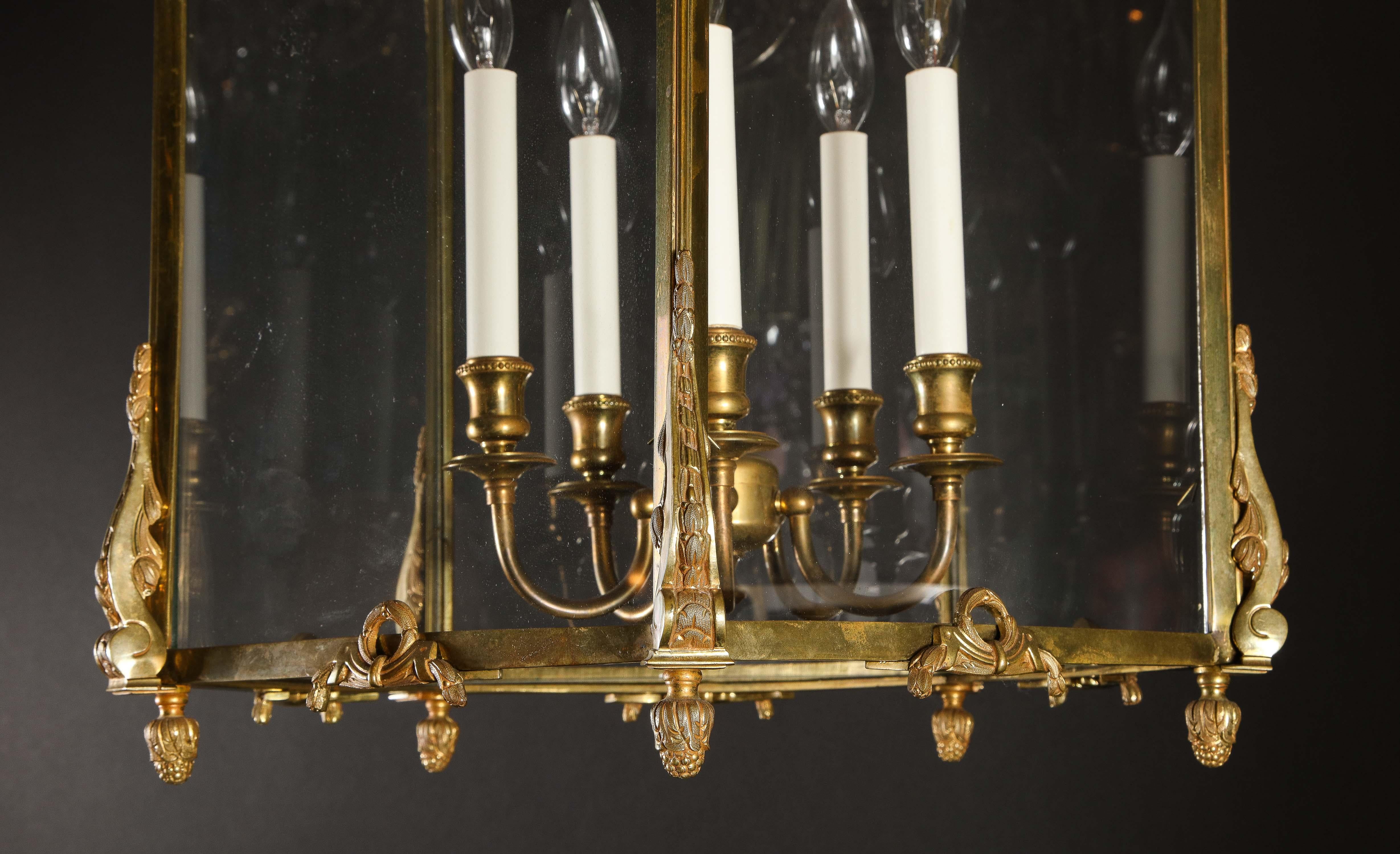 Pair of Palatial French Louis XVI Style Gilt Bronze and Glass Lanterns 2