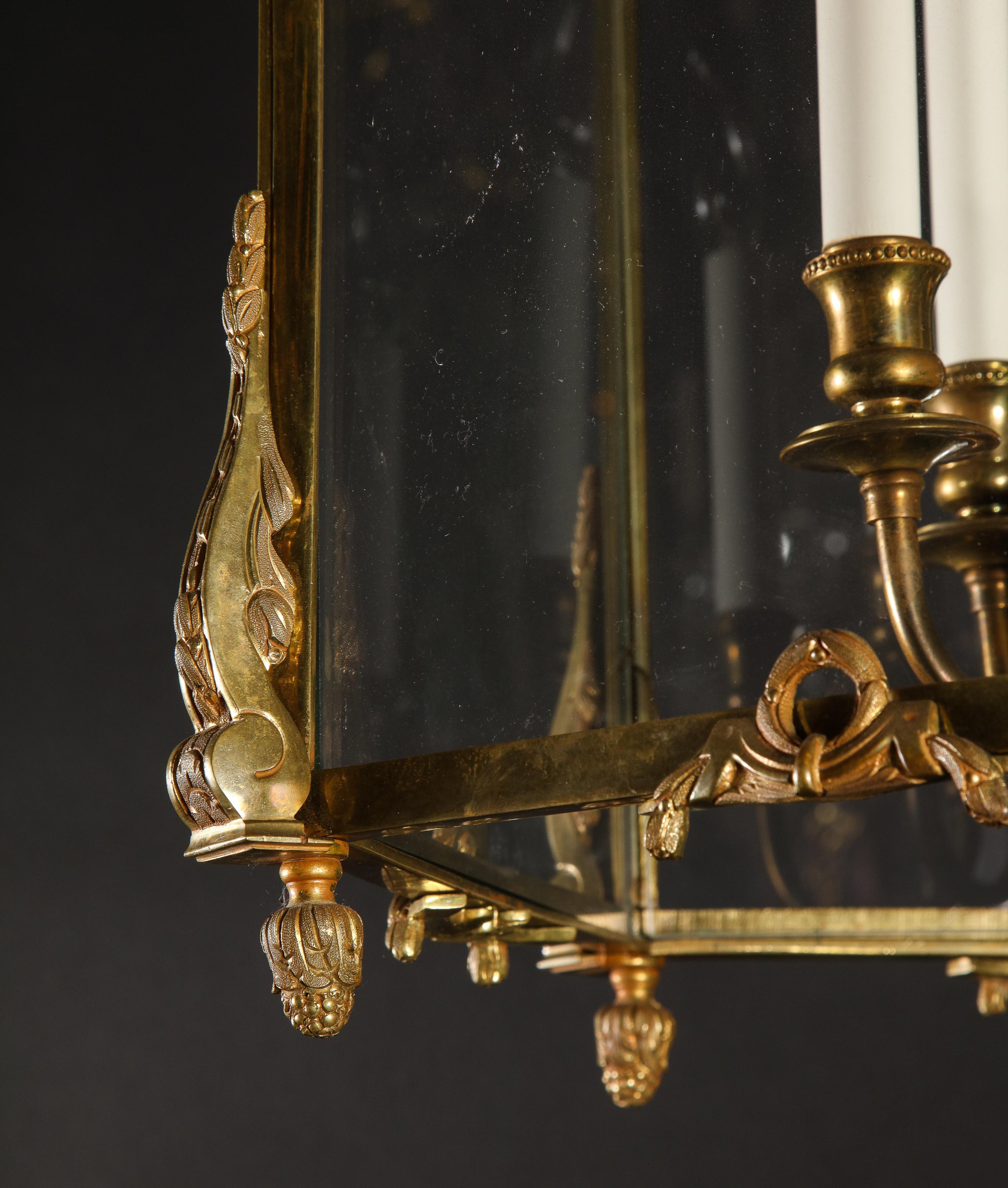 Pair of Palatial French Louis XVI Style Gilt Bronze and Glass Lanterns 3