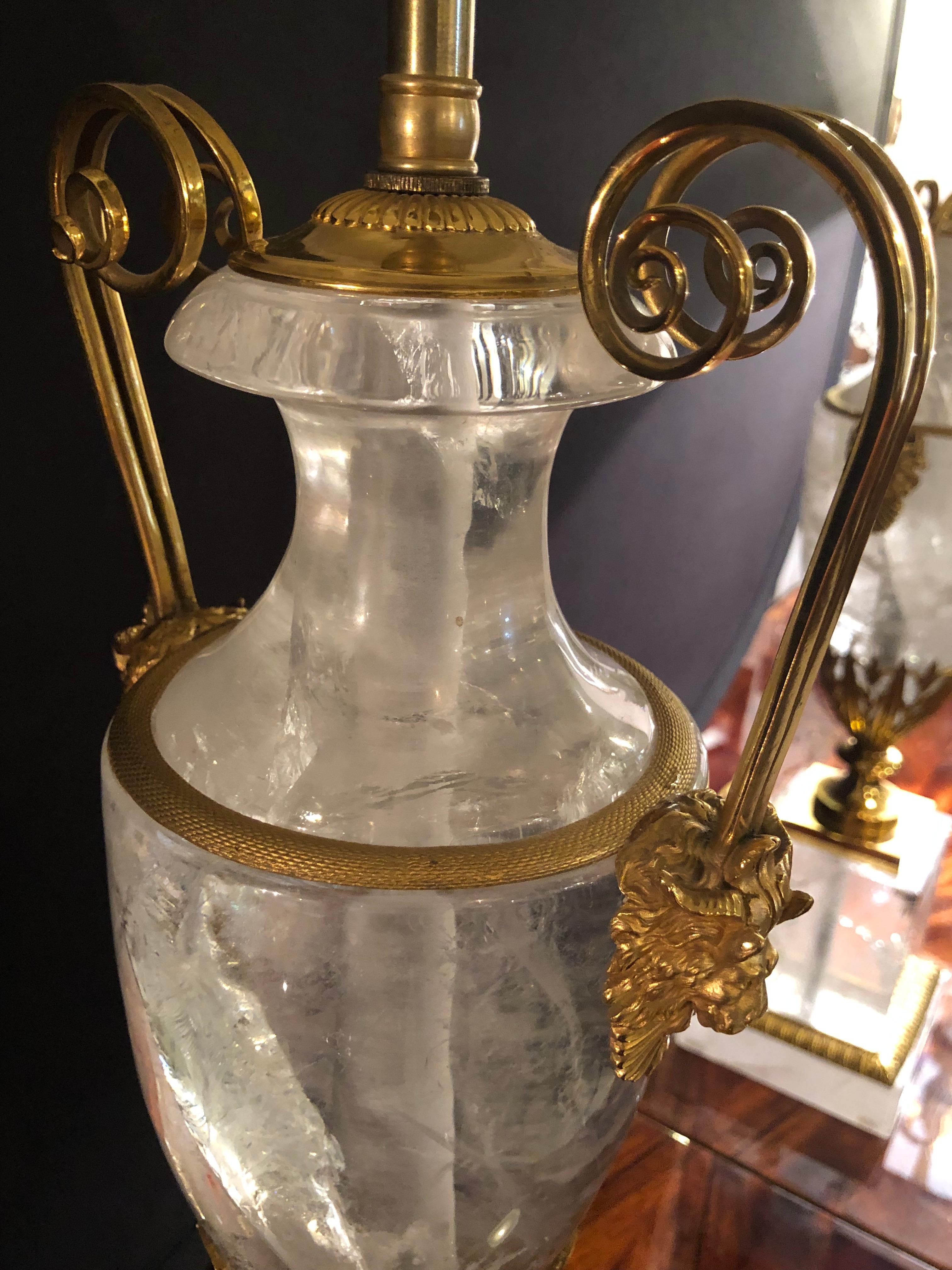 Pair of Palatial Gilt Gold and Rock Crystal Urn Form Table Lamps 5