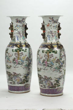 Pair of Palatial Hand Painted Chinese Porcelain Vases