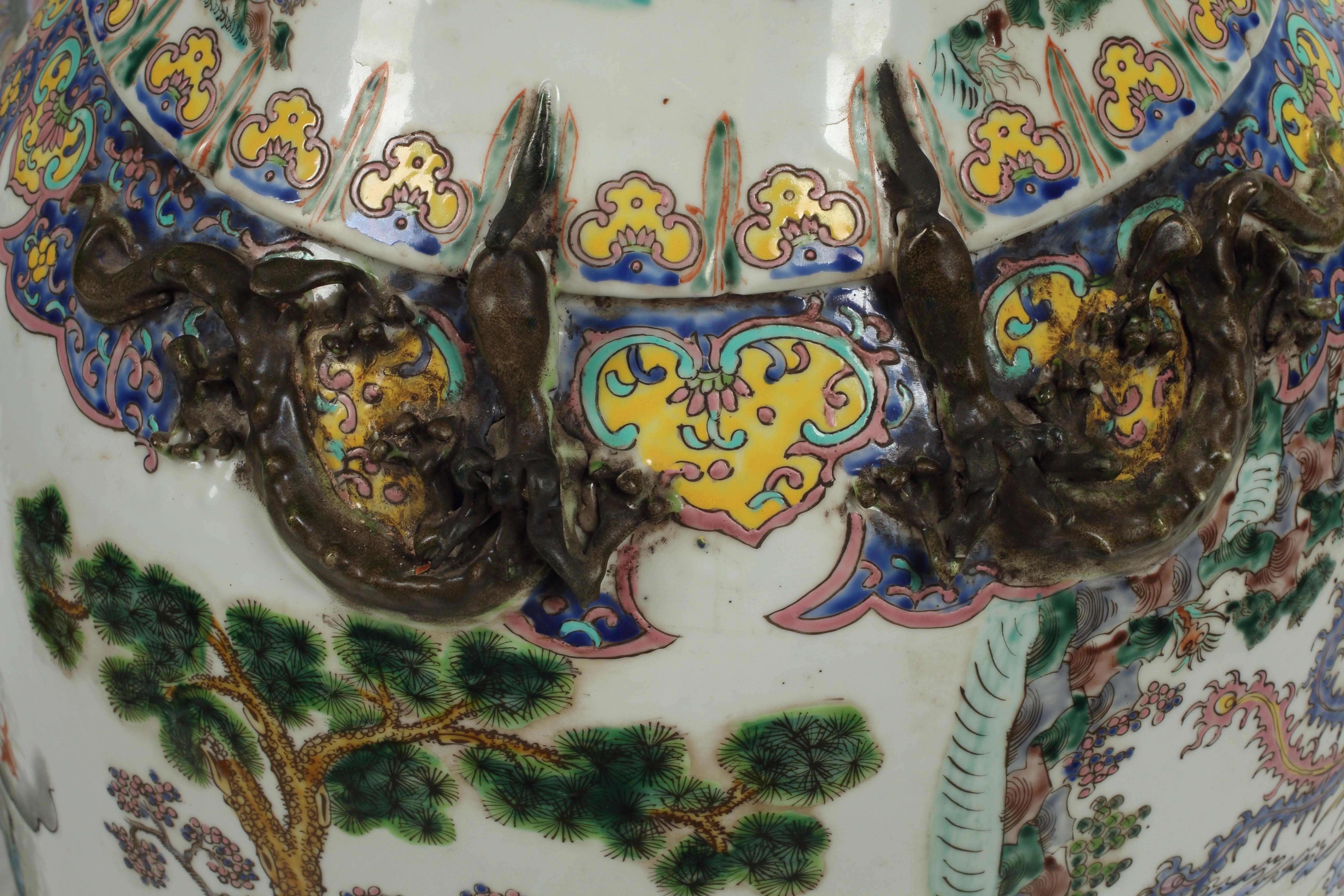20th Century Pair of Palatial Hand Painted Chinese Porcelain Vases For Sale