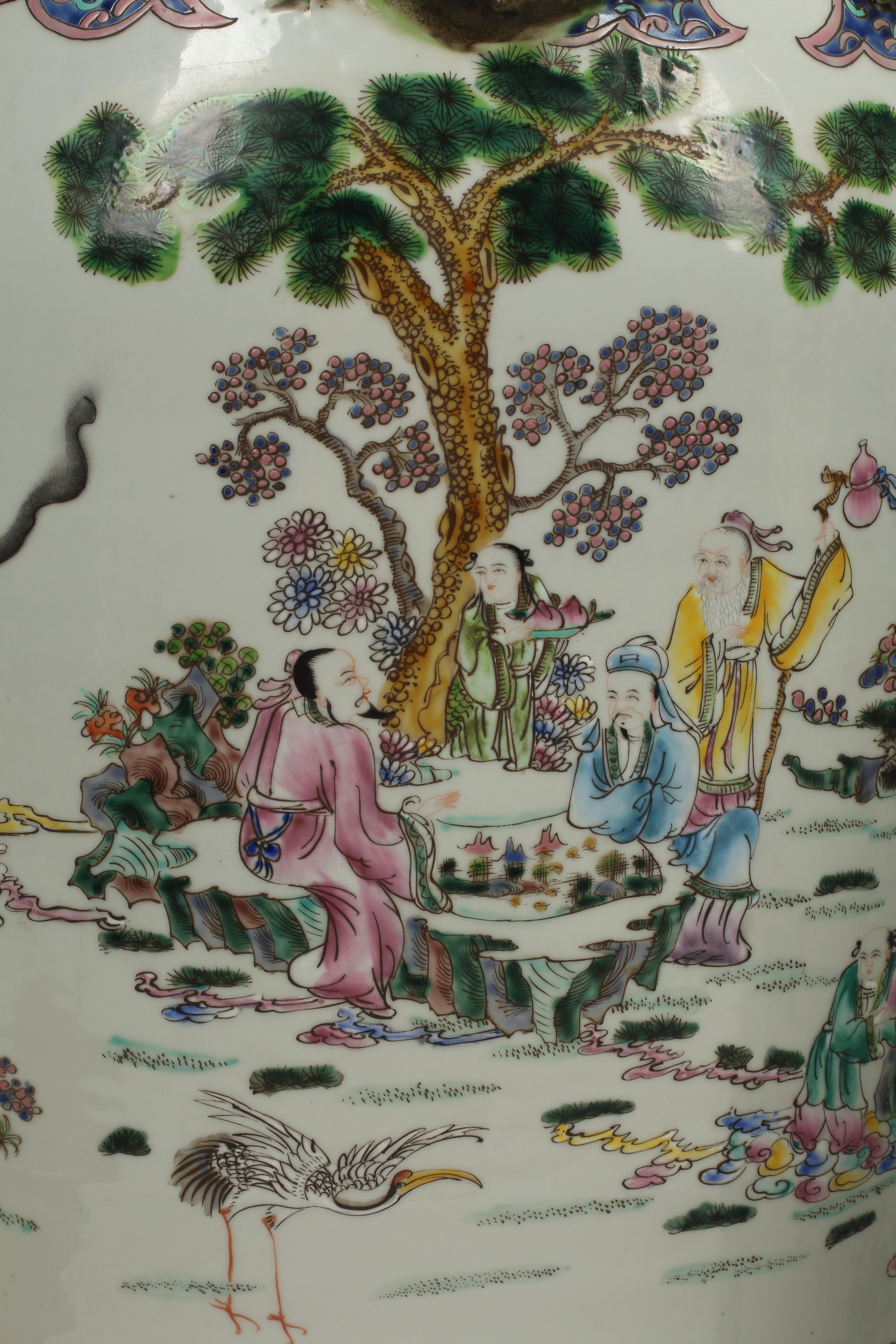 Pair of Palatial Hand Painted Chinese Porcelain Vases For Sale 2