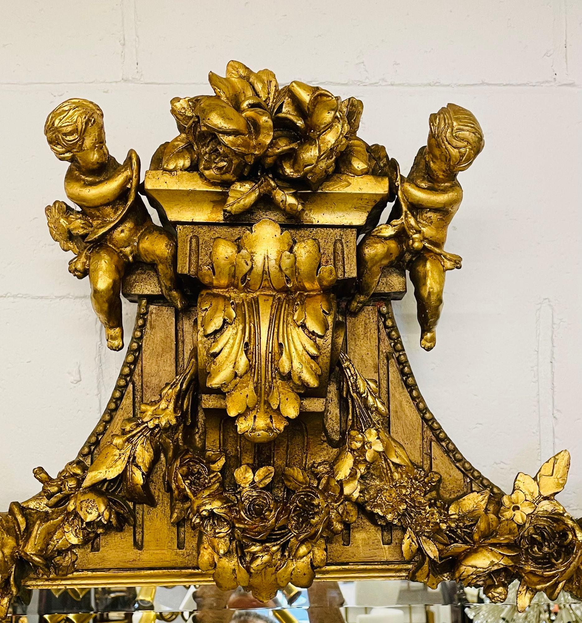 Paire de Miroirs Palatial en Bois Doré Louis XVI Sculptés à la Main, Porte / Console / Porte Mural en vente 9