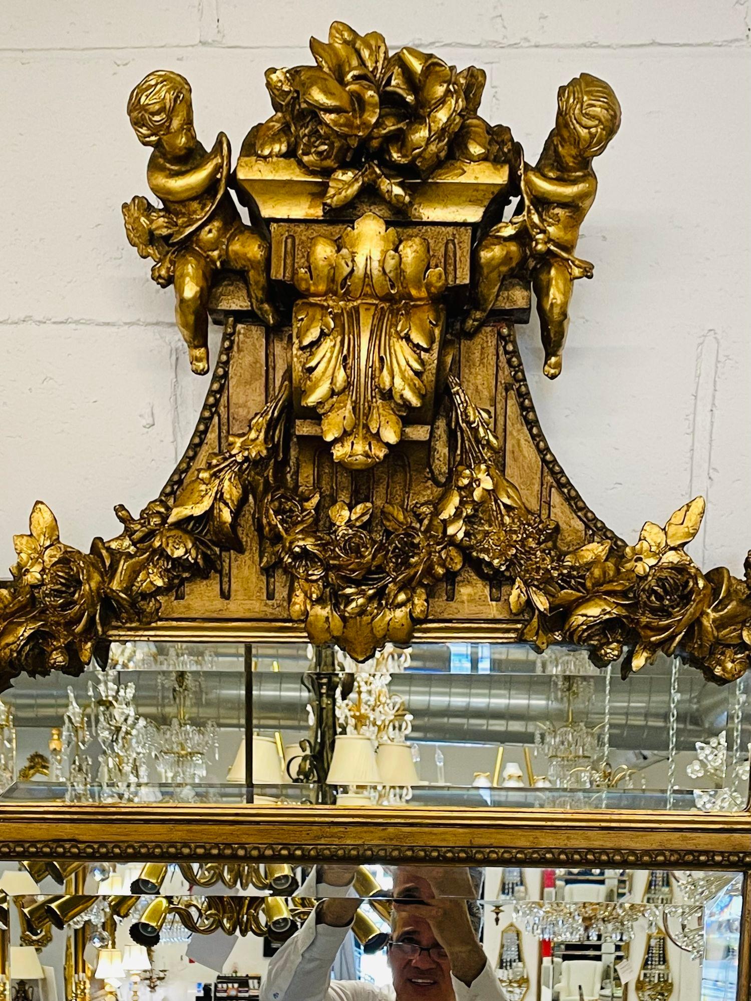 Paire de Miroirs Palatial en Bois Doré Louis XVI Sculptés à la Main, Porte / Console / Porte Mural en vente 10
