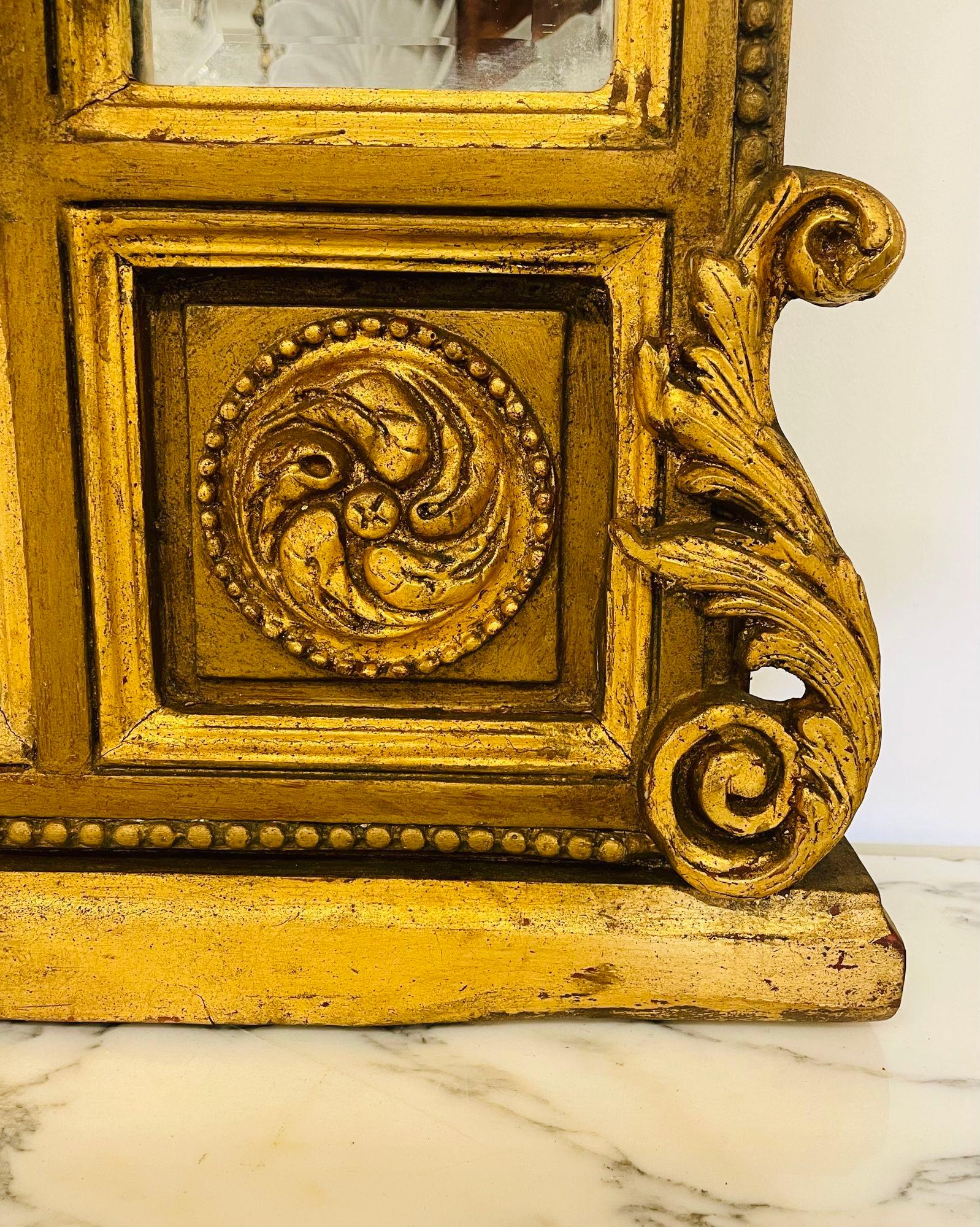 Paar Palastspiegel aus vergoldetem Holz, handgeschnitzt, Pfeiler/Konsole/Wandspiegel, Louis XVI im Angebot 12