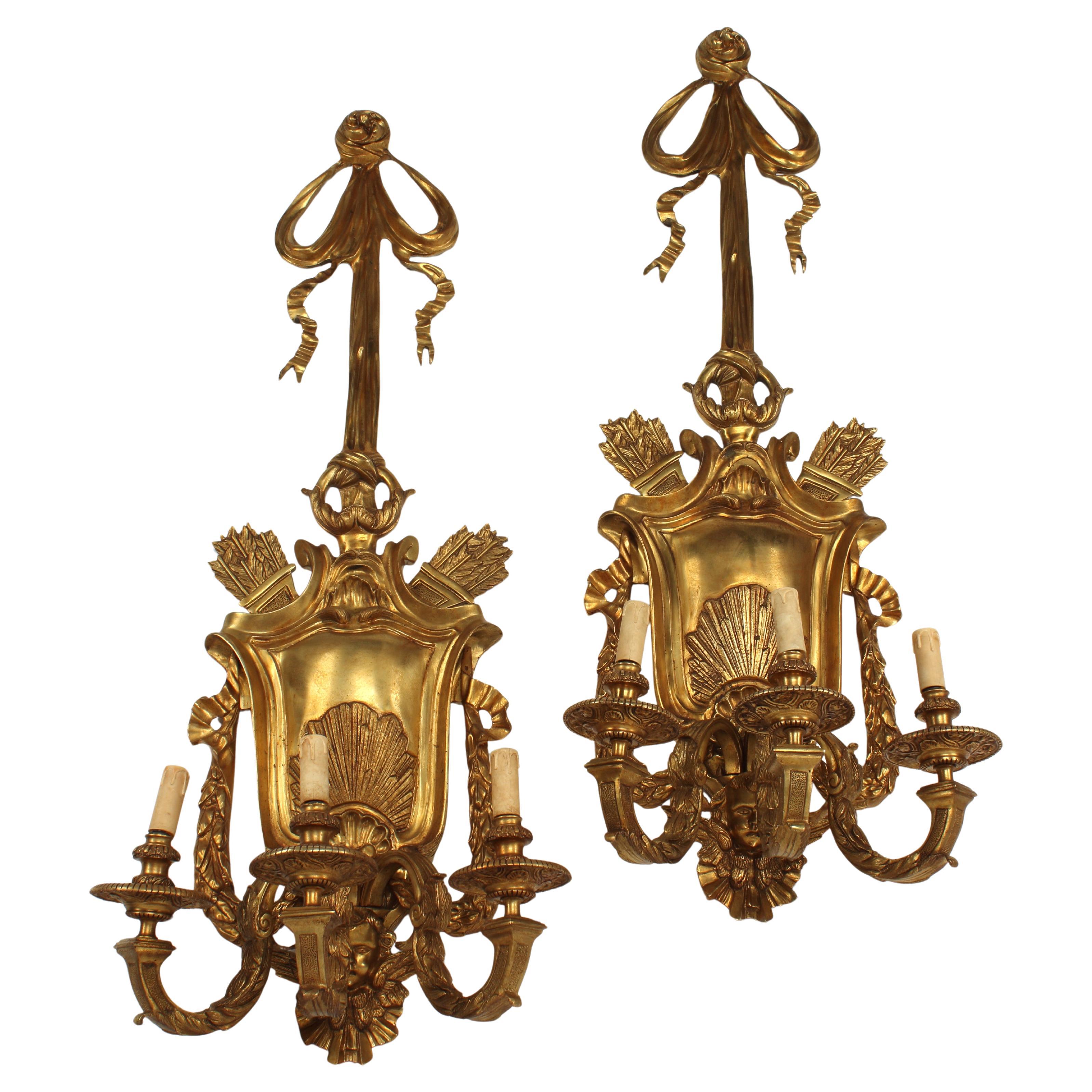 Coppia di tre applique a tre luci, stile Luigi XV francese