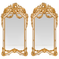 Pair of Palatially Scaled Italian 19th Century Baroque St. Double Framed Mirrors