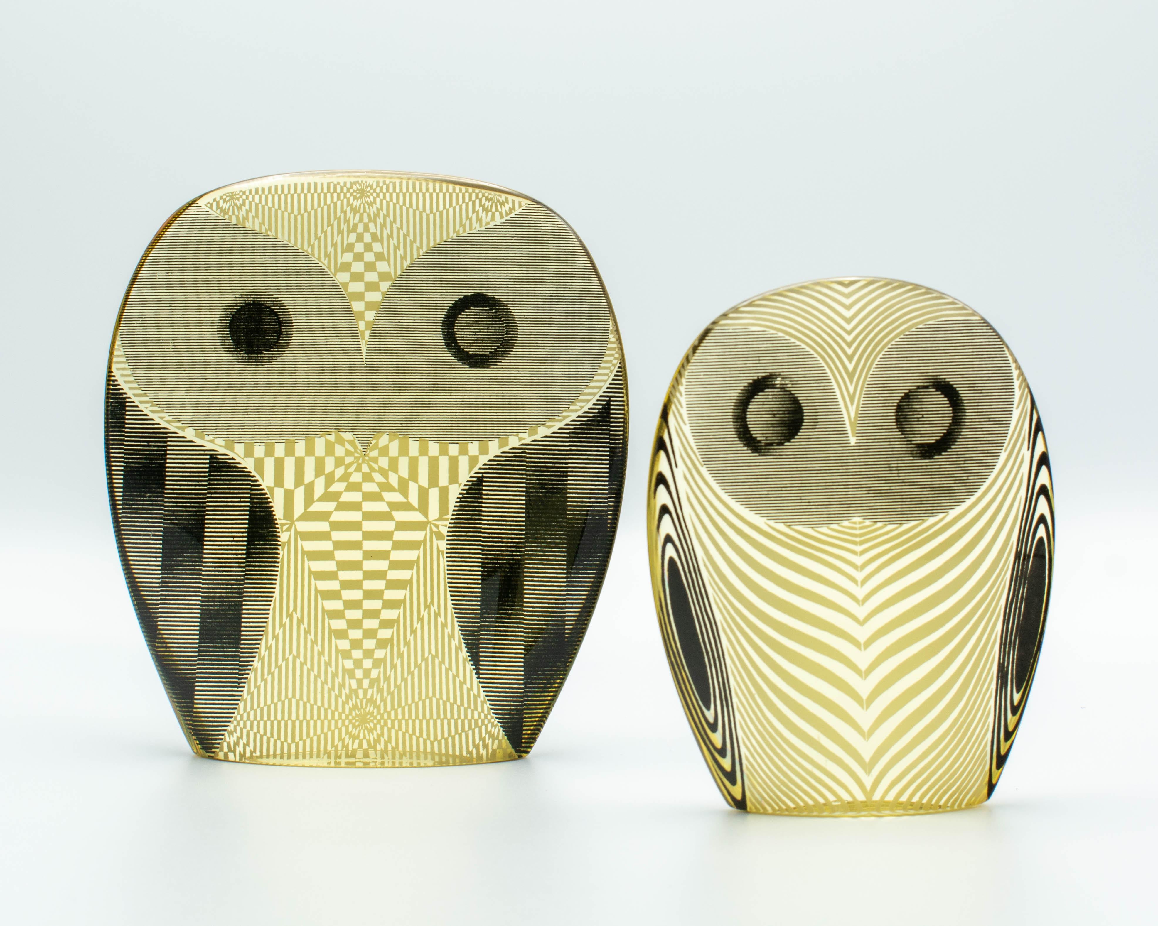 Mid-Century Modern Pair of Palatnik Op Art Lucite Owls