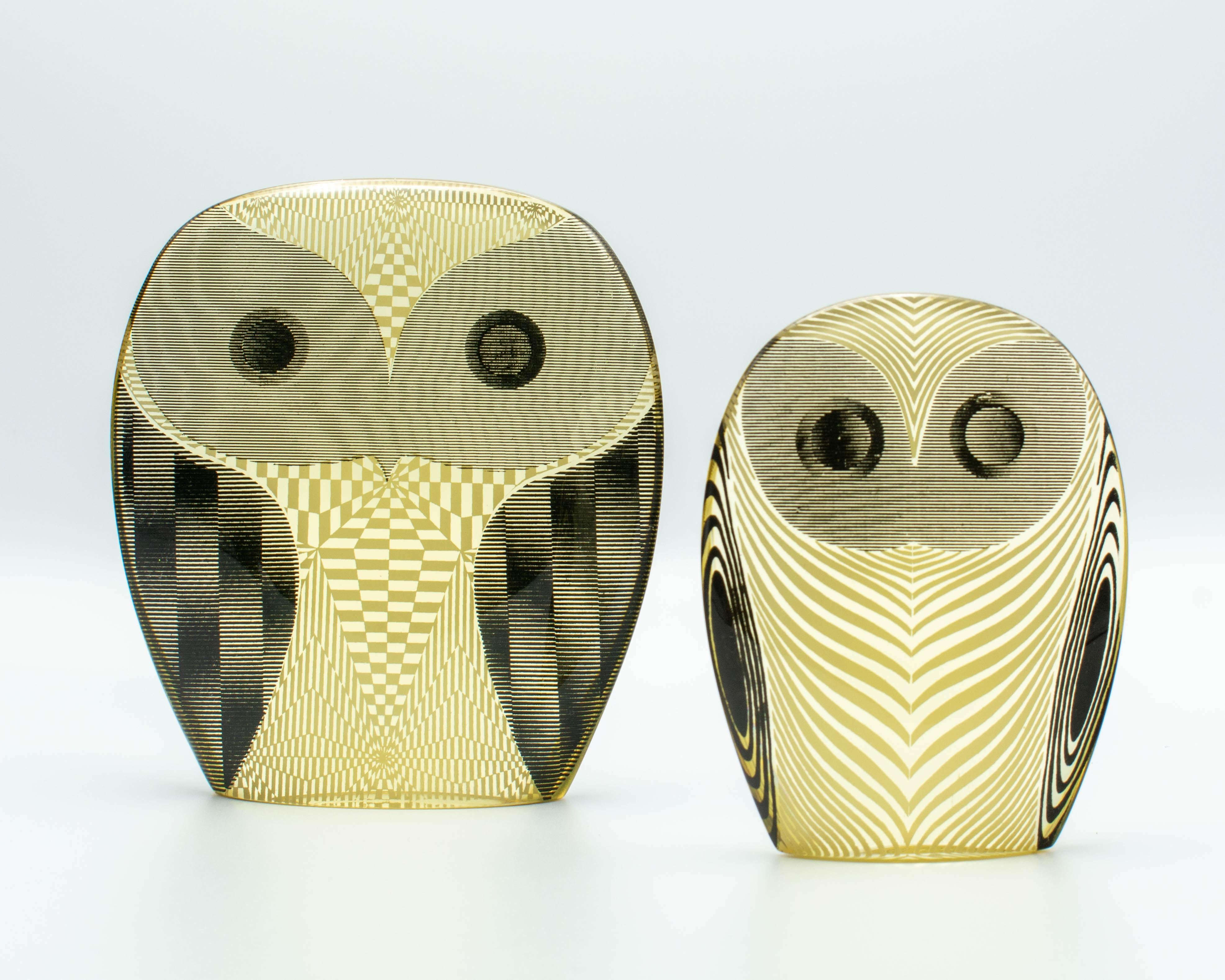 Brazilian Pair of Palatnik Op Art Lucite Owls