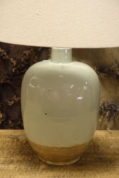Pale Blue with Exposed Terra Cotta Base Pair of Lamps, China, Contemporary