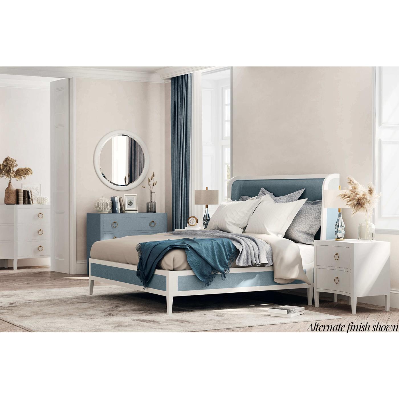 Pair of Pale Blue Linen Wrapped Modern Nightstands In New Condition For Sale In Westwood, NJ