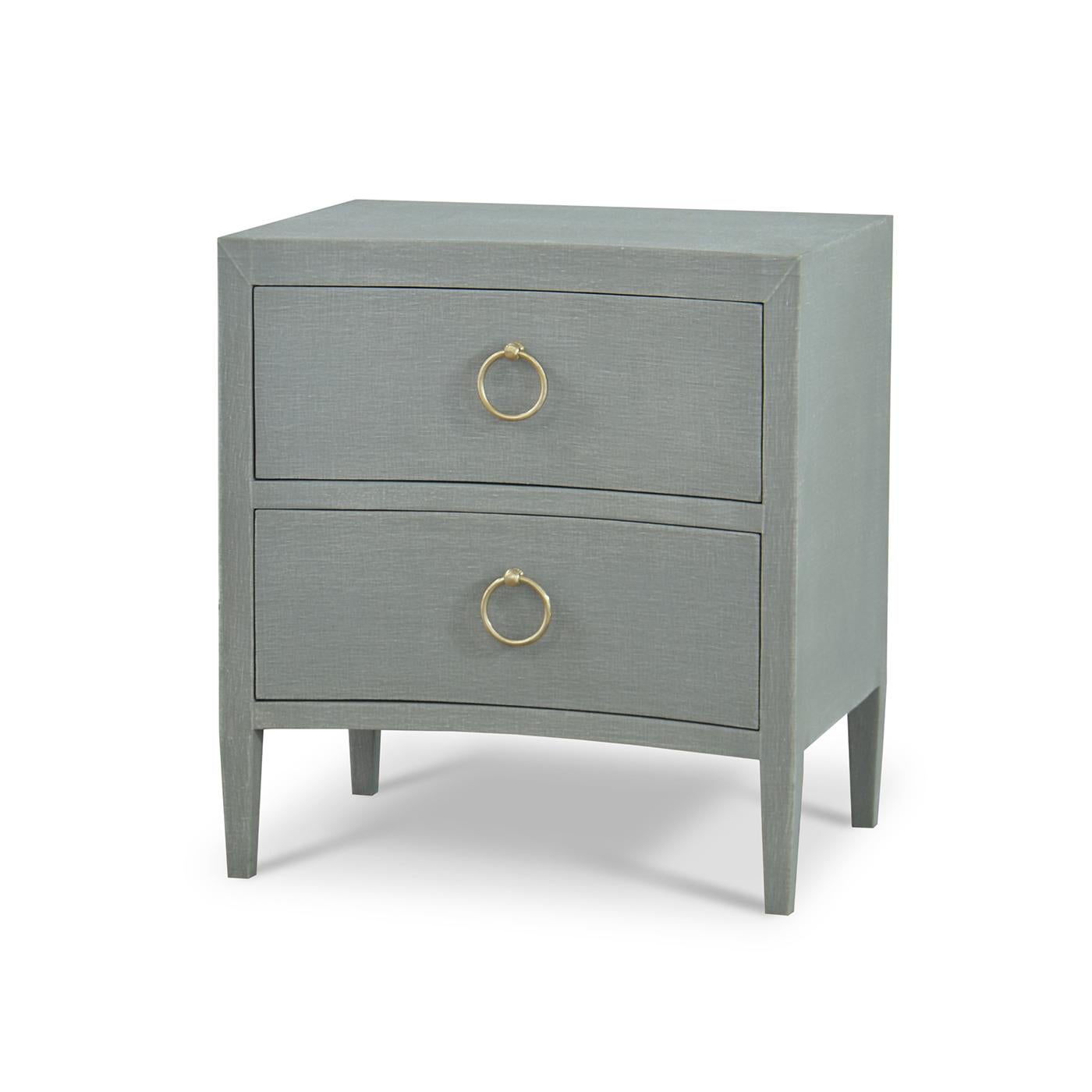 Contemporary Pair of Pale Blue Linen Wrapped Modern Nightstands For Sale