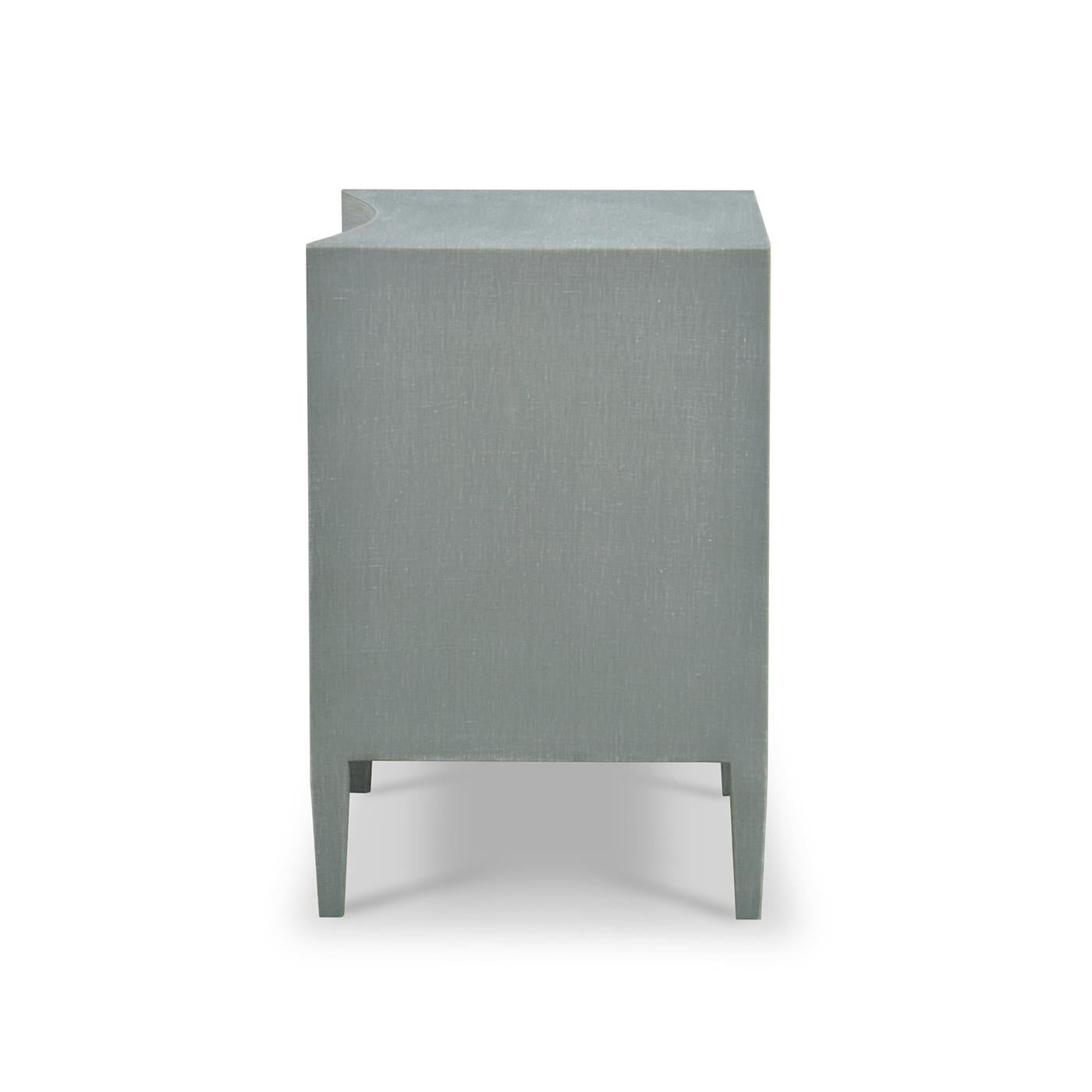 Pair of Pale Blue Linen Wrapped Modern Nightstands For Sale 1