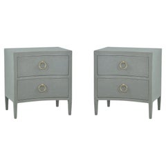 Pair of Pale Blue Linen Wrapped Modern Nightstands