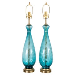 Pair of Pale Blue Murano Glass Lamps