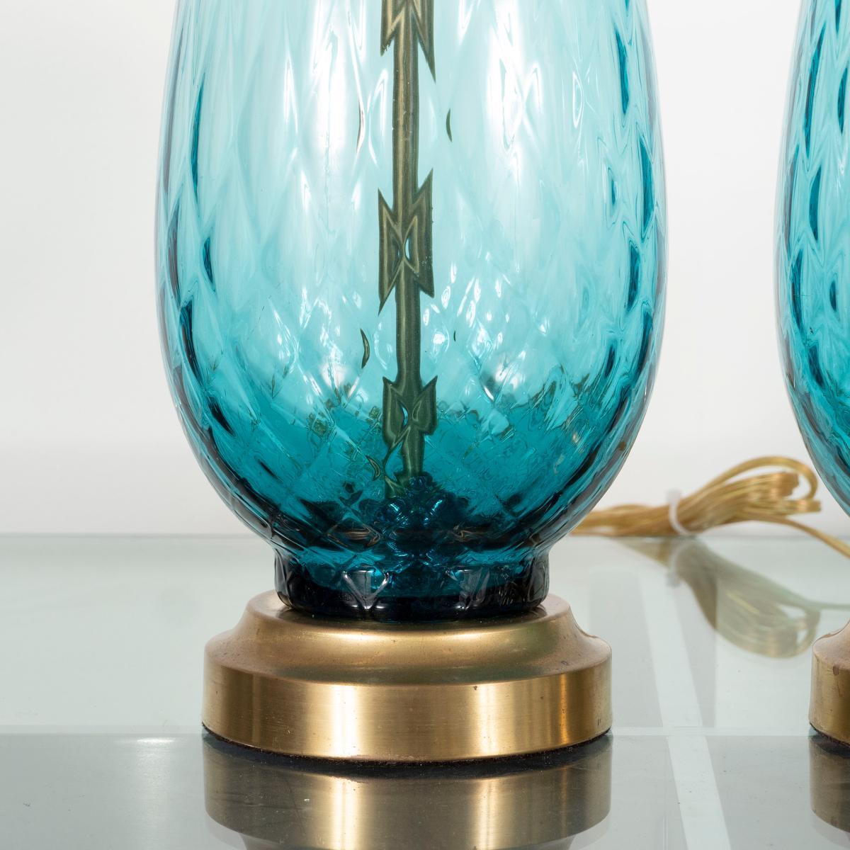 Italian Pair of Pale Blue Murano Glass Lamps For Sale