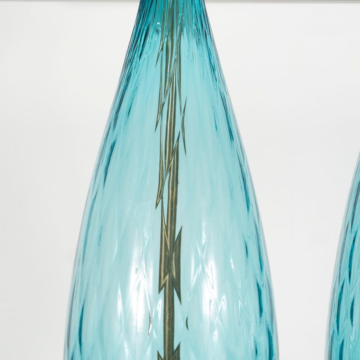 Pair of Pale Blue Murano Glass Lamps In Good Condition For Sale In Tarrytown, NY