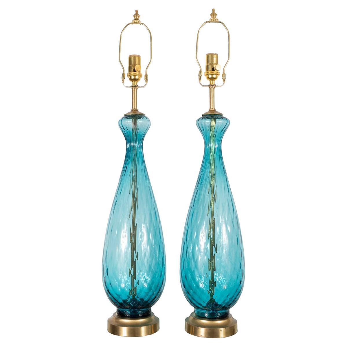Pair of Pale Blue Murano Glass Lamps