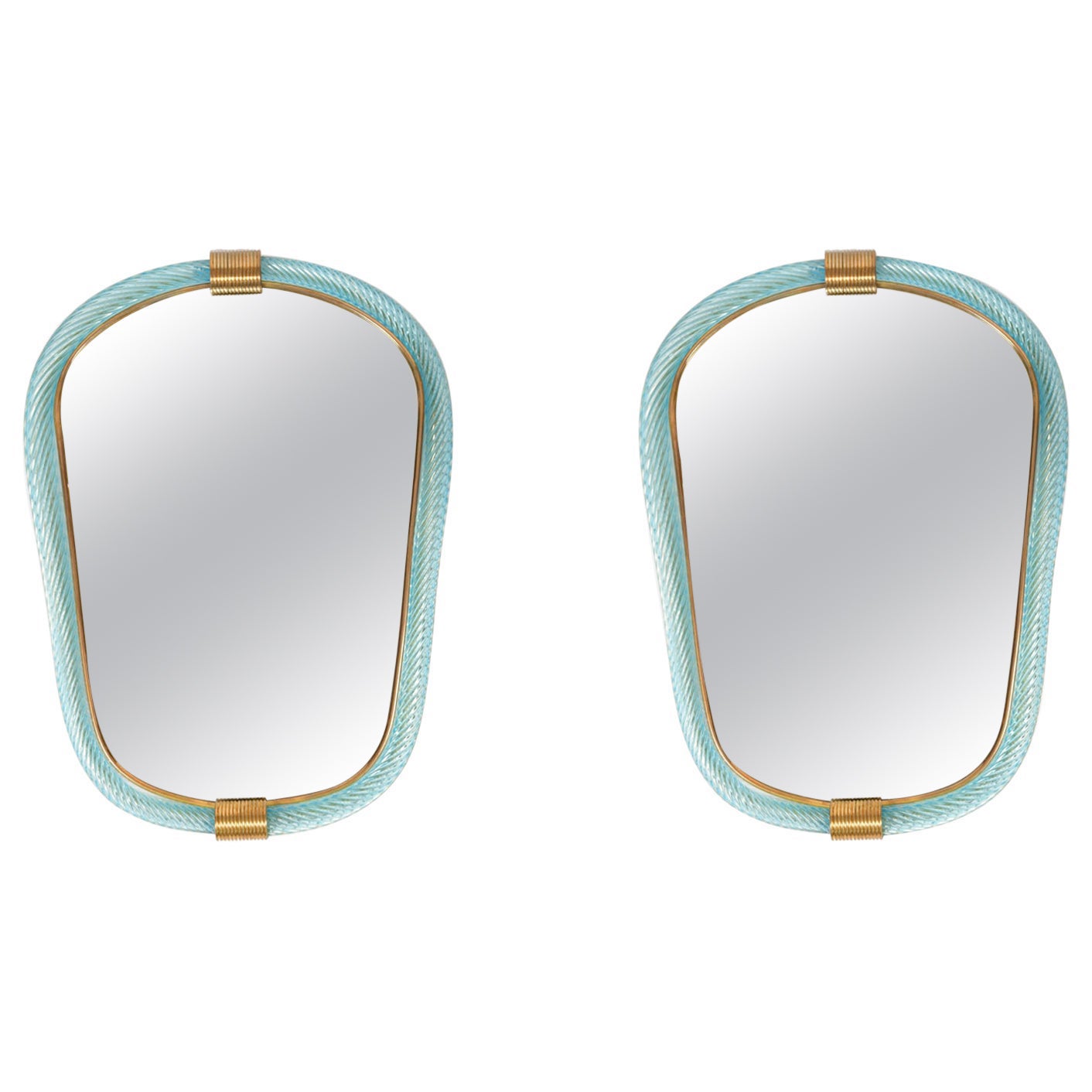 Pair of Pale blue Portrait Murano Rope 'Firenze' Mirrors For Sale