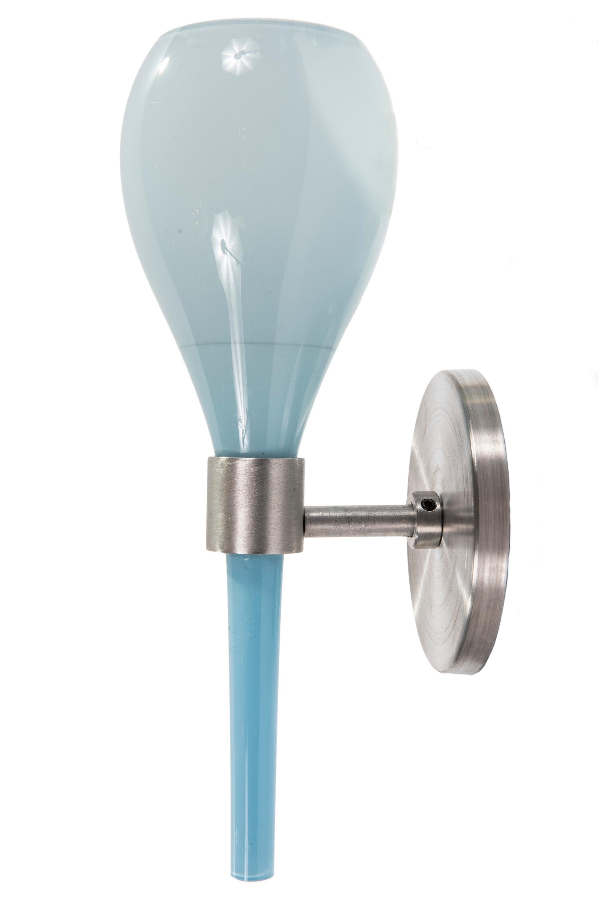American Pair of Pale Blue Wall Sconces by J. Good Design, NYC