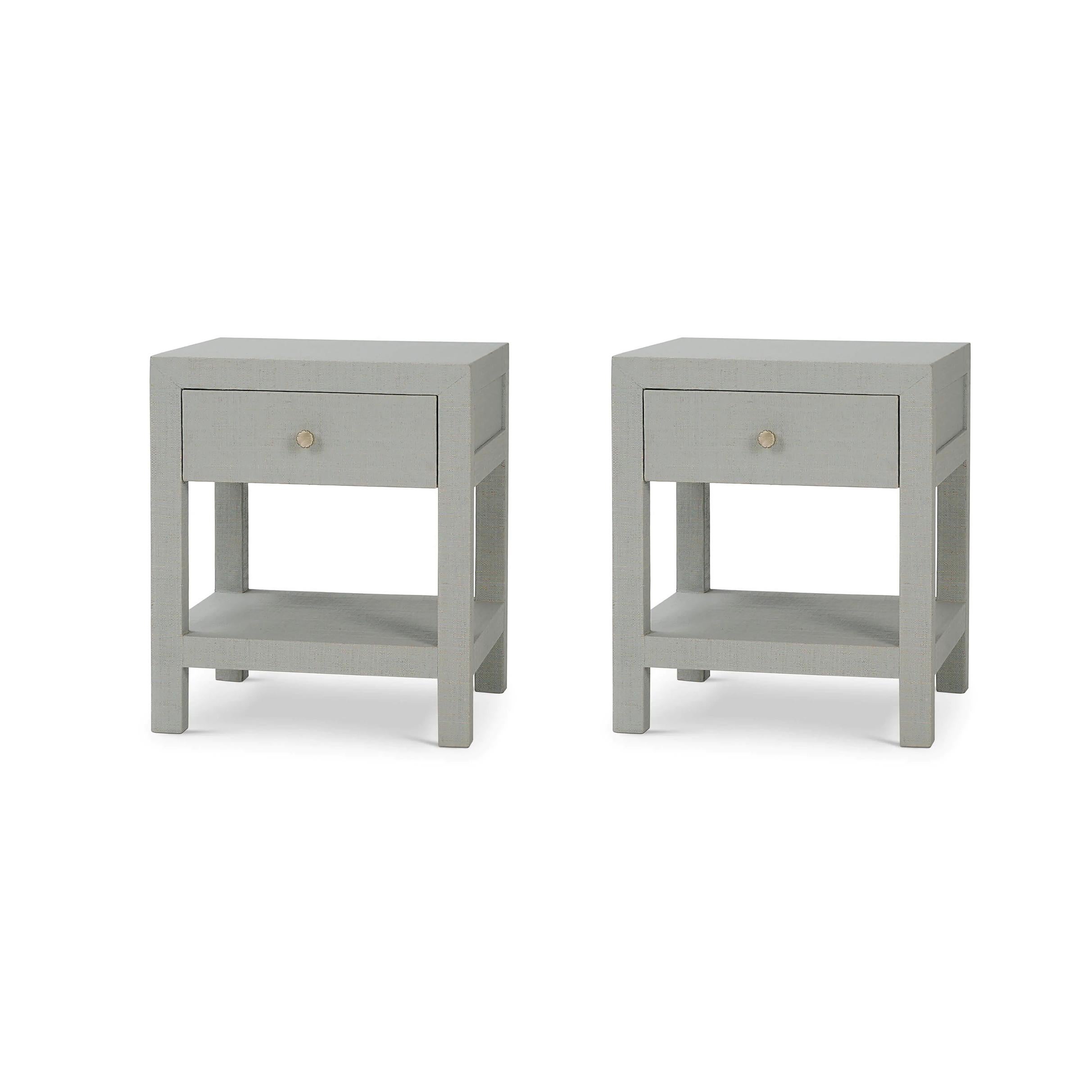 Pair of Pale Blue Wash Raffia Wrapped Nightstands