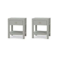Pair of Pale Blue Wash Raffia Wrapped Nightstands