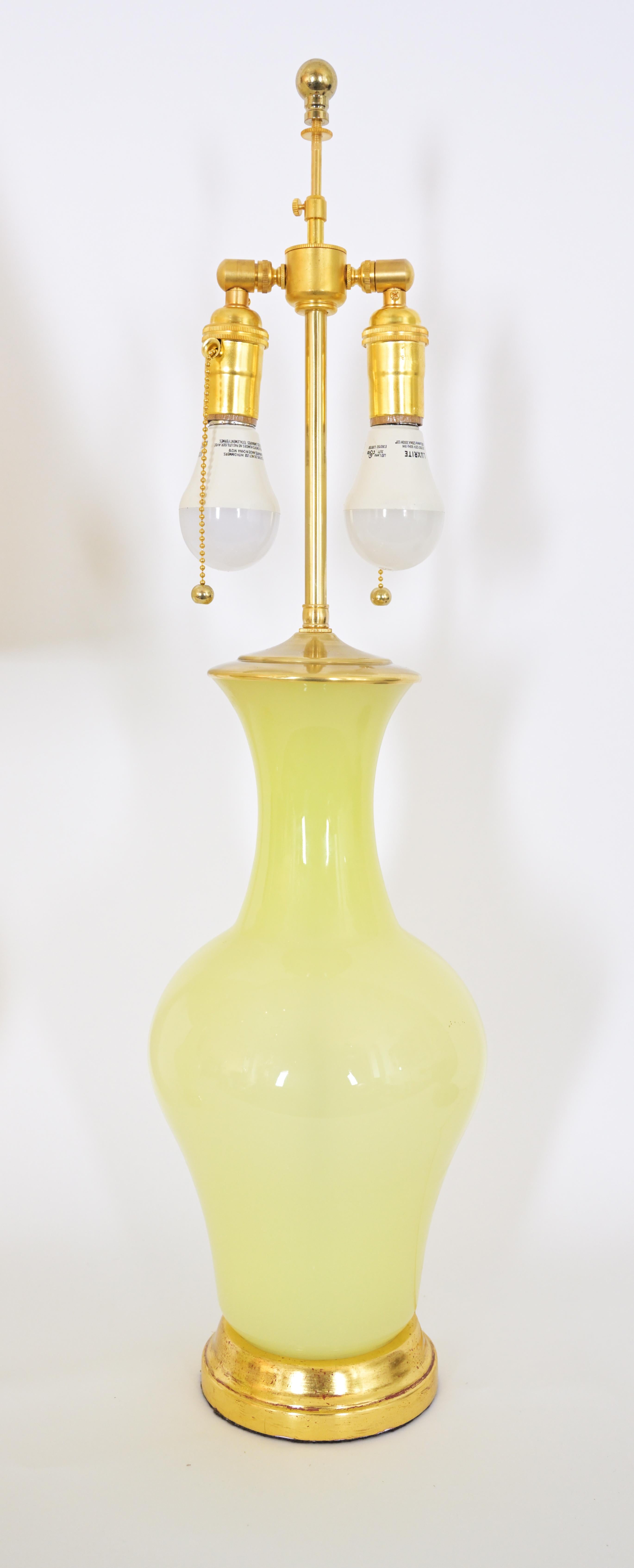 Italian Pair of Pale Citrine Murano Glass Table Lamps by David Duncan Studio