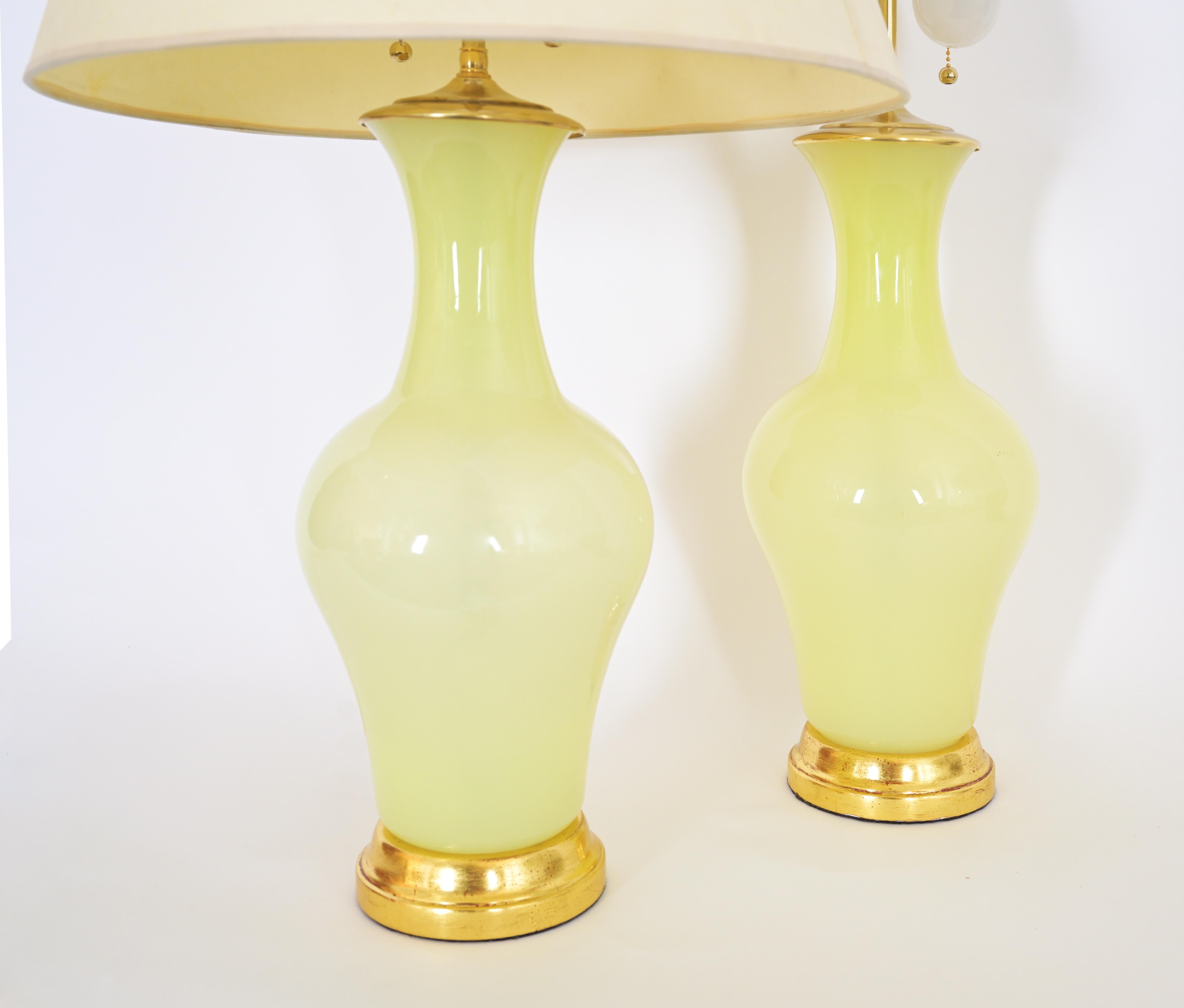 Brass Pair of Pale Citrine Murano Glass Table Lamps by David Duncan Studio