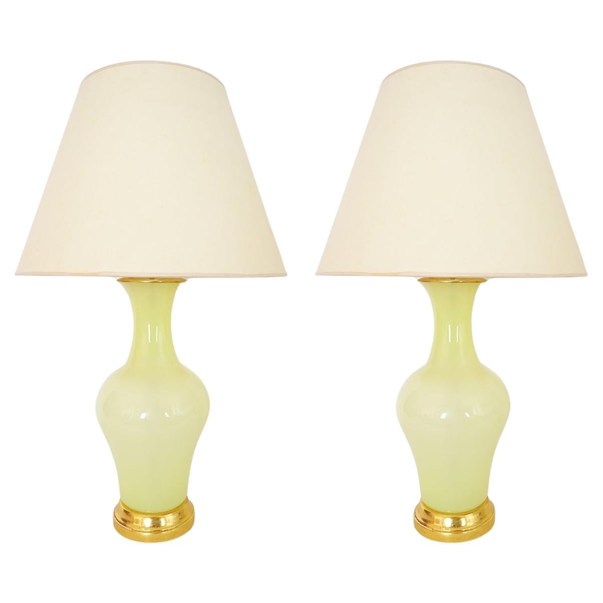 Pair of Pale Citrine Murano Glass Table Lamps by David Duncan Studio